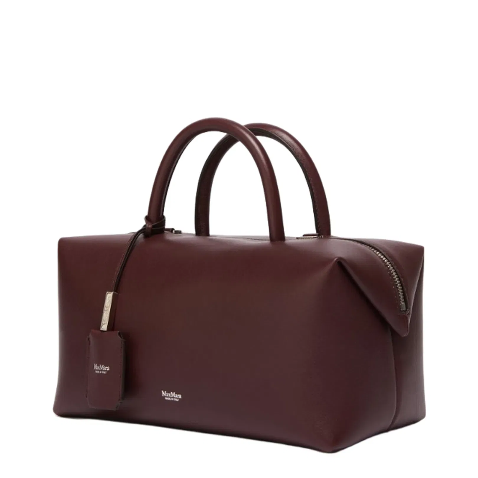 Medium Natural Leather Bowler Bag Bordeaux