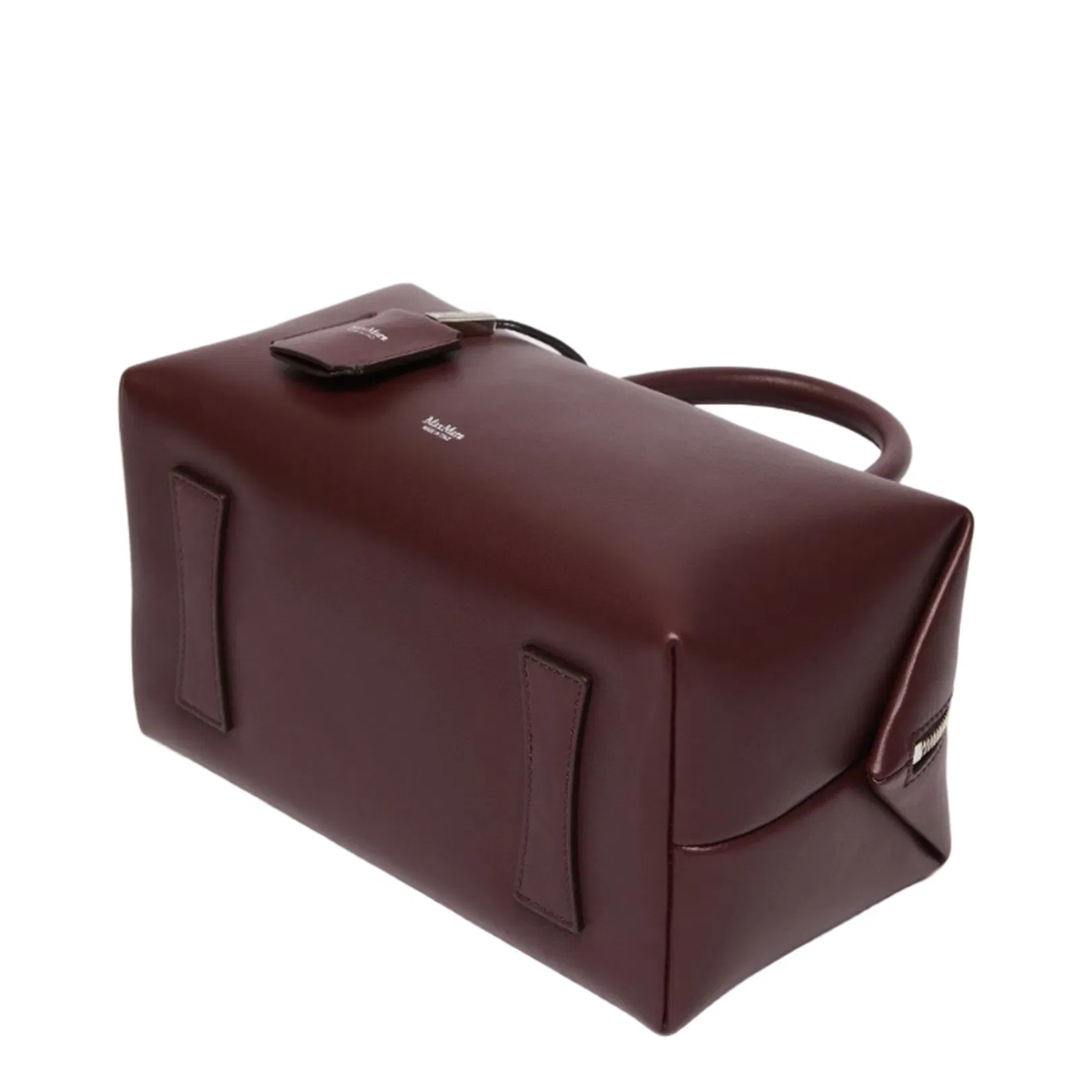 Medium Natural Leather Bowler Bag Bordeaux