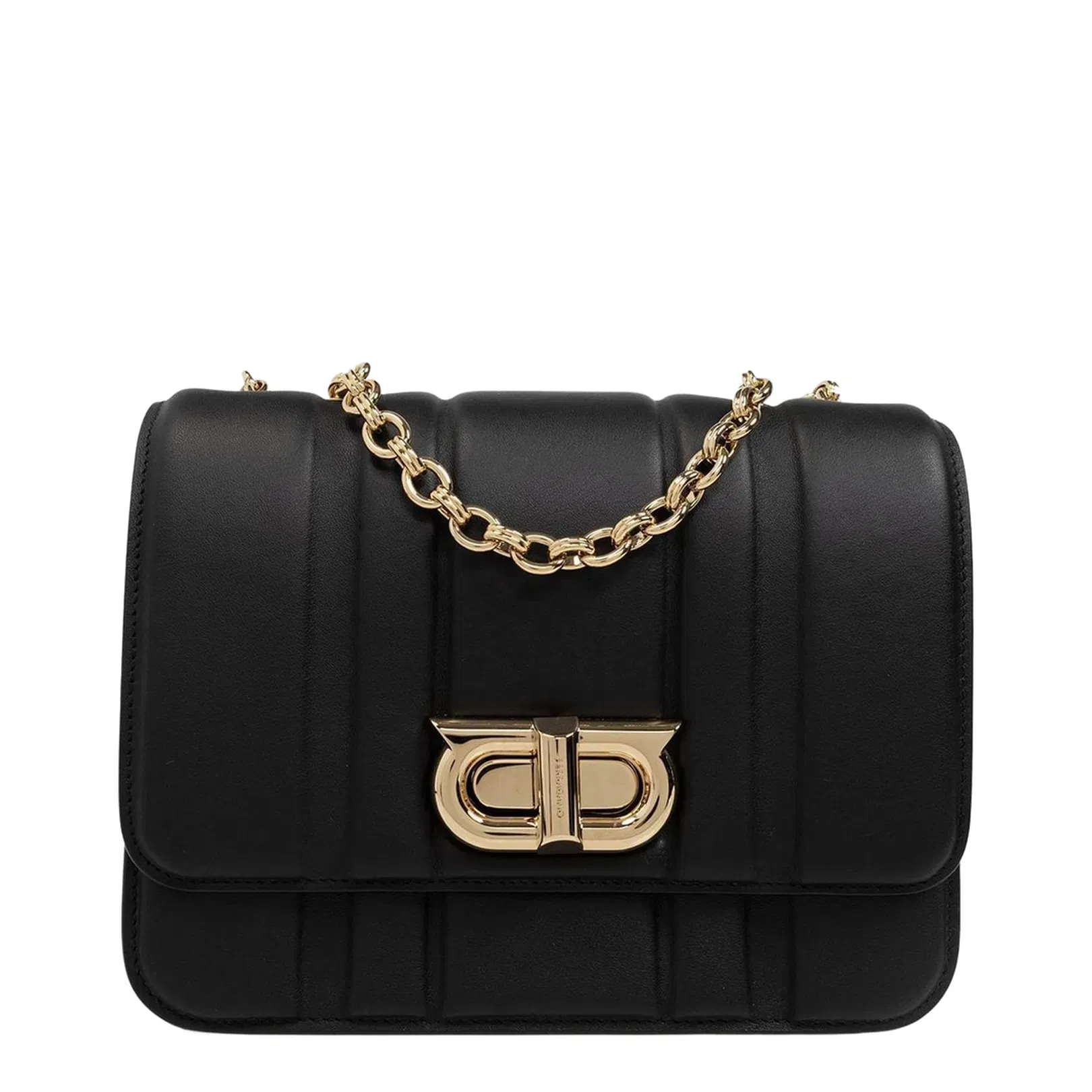Gancini Medium Leather Shoulder Bag in Black