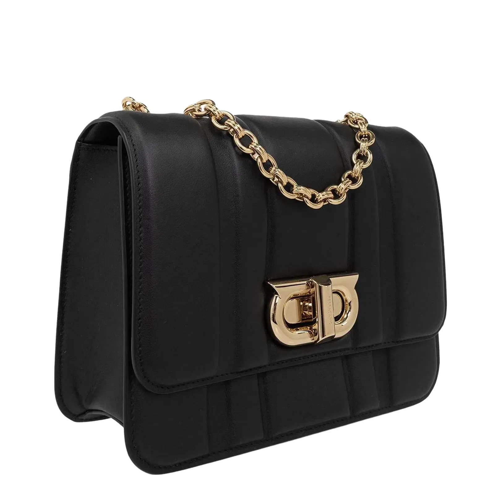 Gancini Medium Leather Shoulder Bag in Black