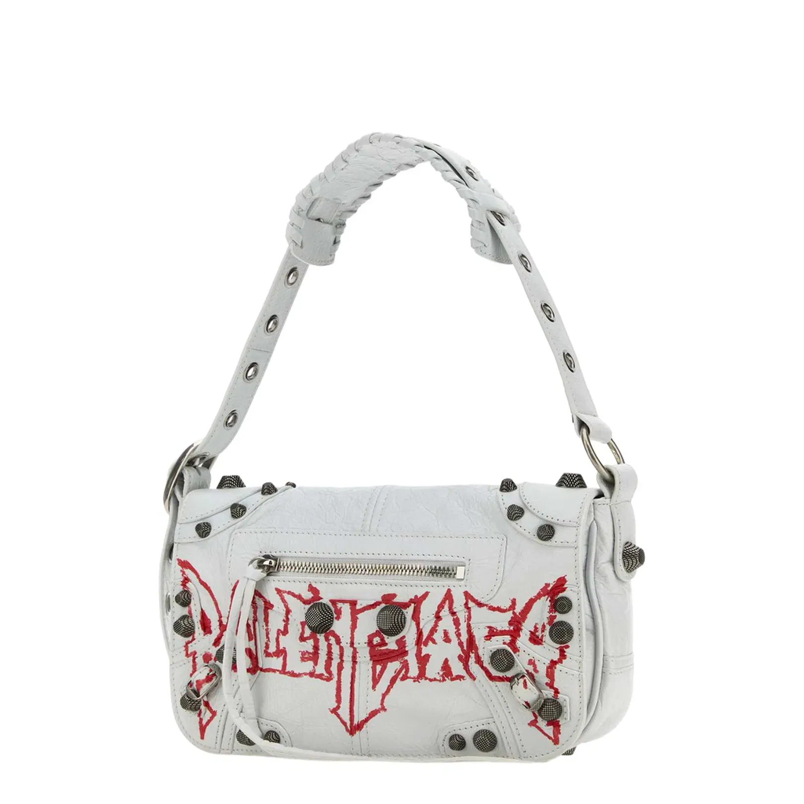 White Leather Cagole XS DIY Metal Crossbody Bag