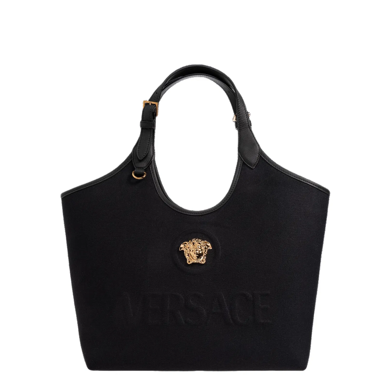La Medusa Canvas Tote Bag Leather Black