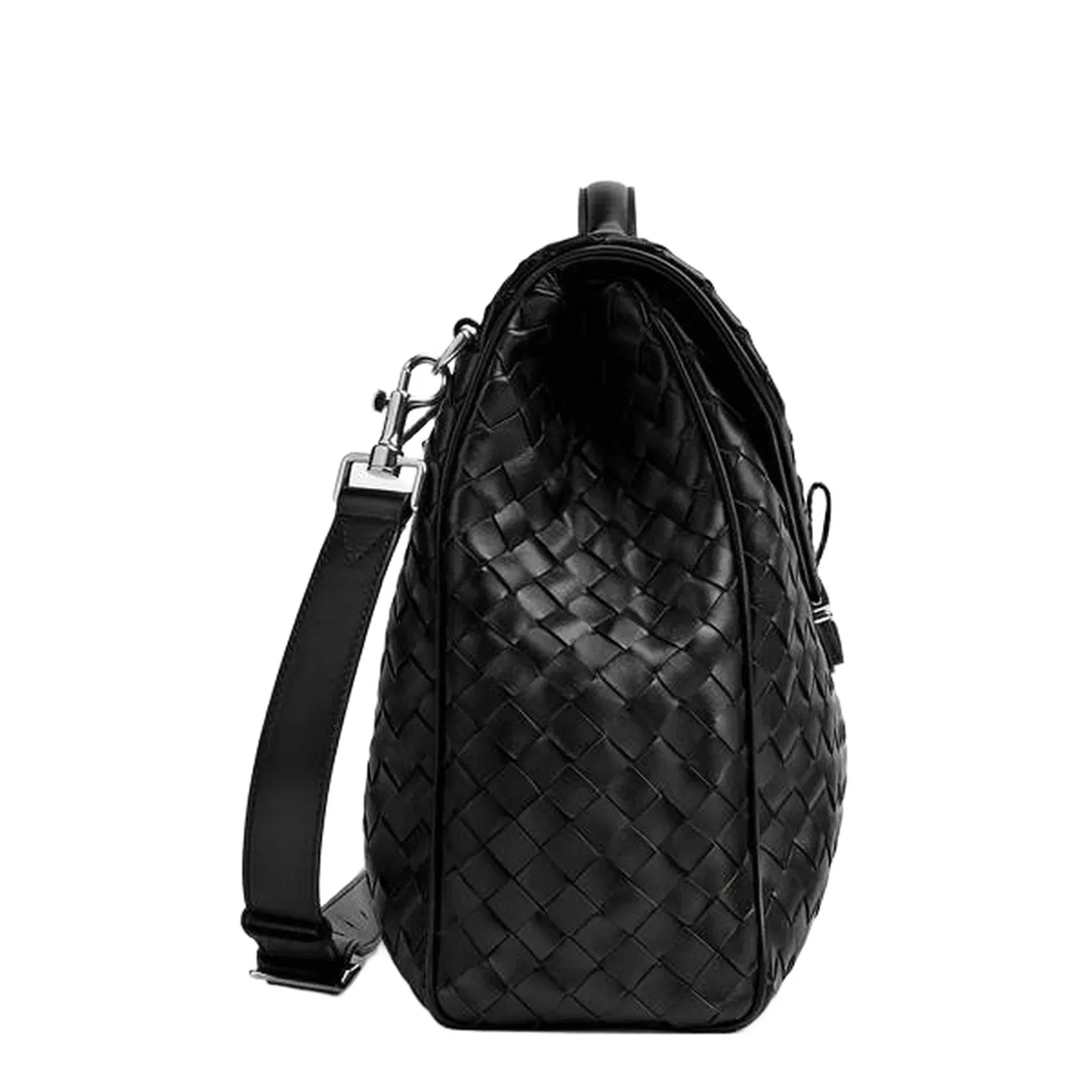 Archivist Intrecciato Leather Briefcase in Black Calfskin
