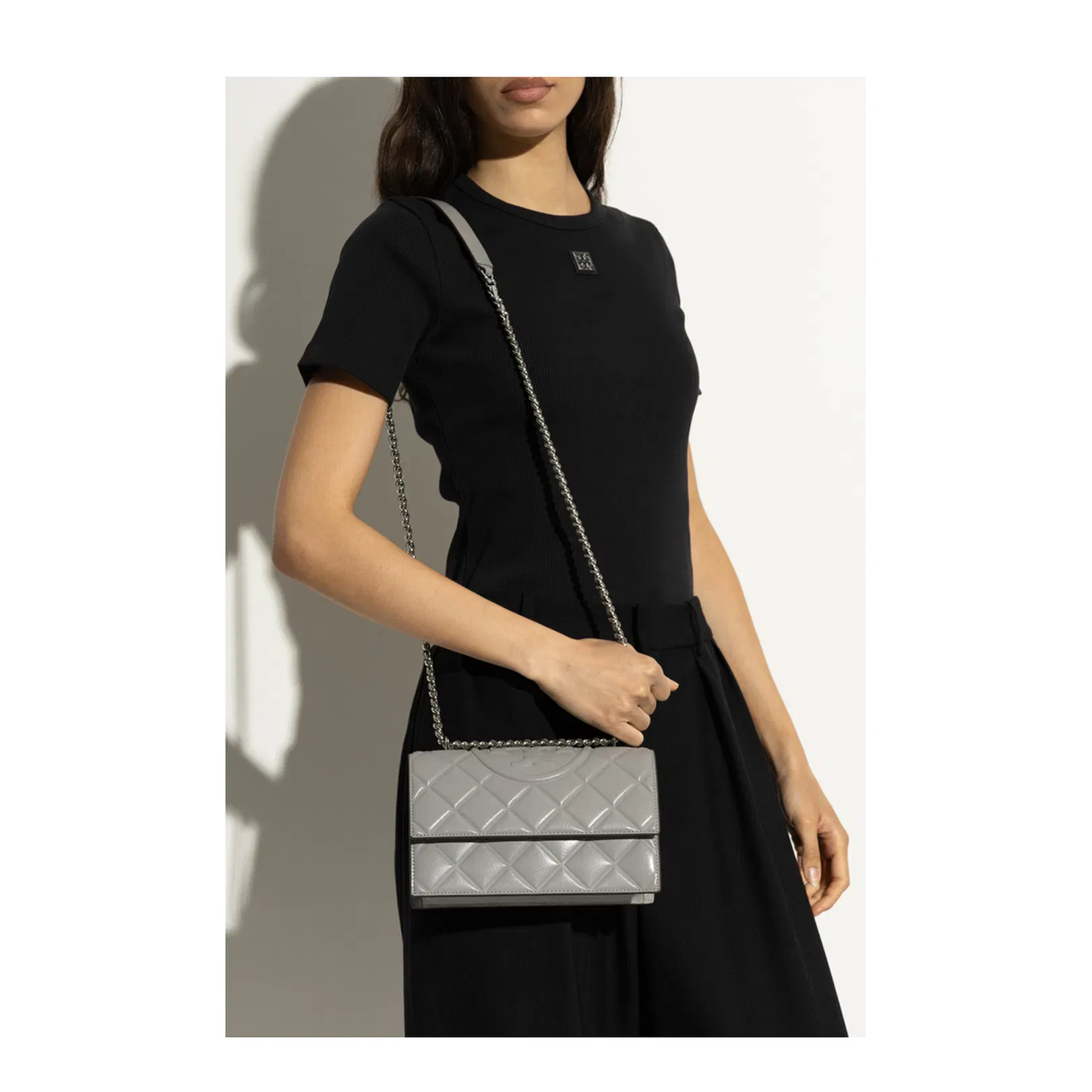 Fleming Small Shoulder Bag Leather Grey