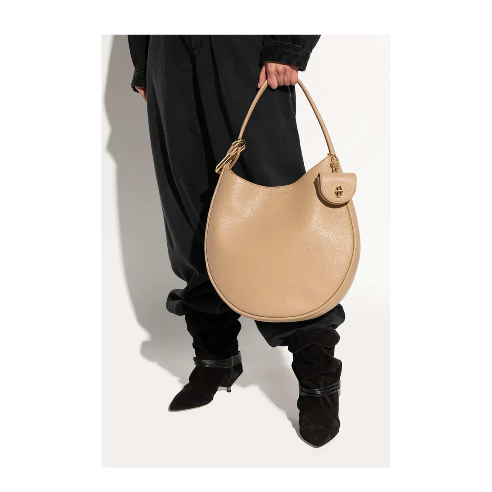 The Large Dual Hobo Bag Leather Beige