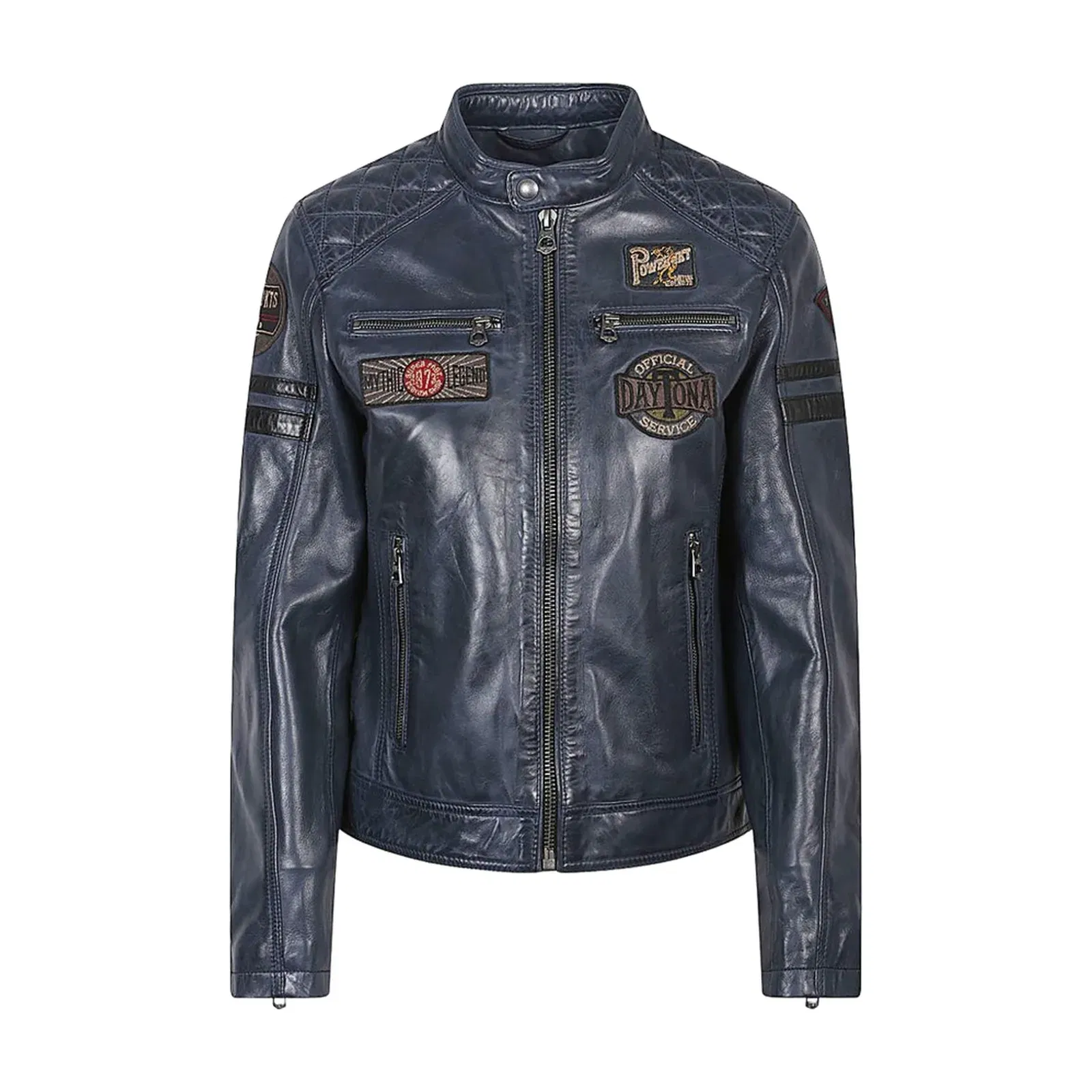 Leather Moto Jacket Blue and Green
