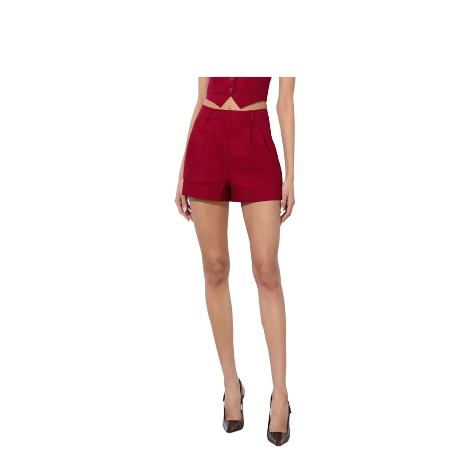 Conry Linen Cuffed Shorts In Dark Cherry