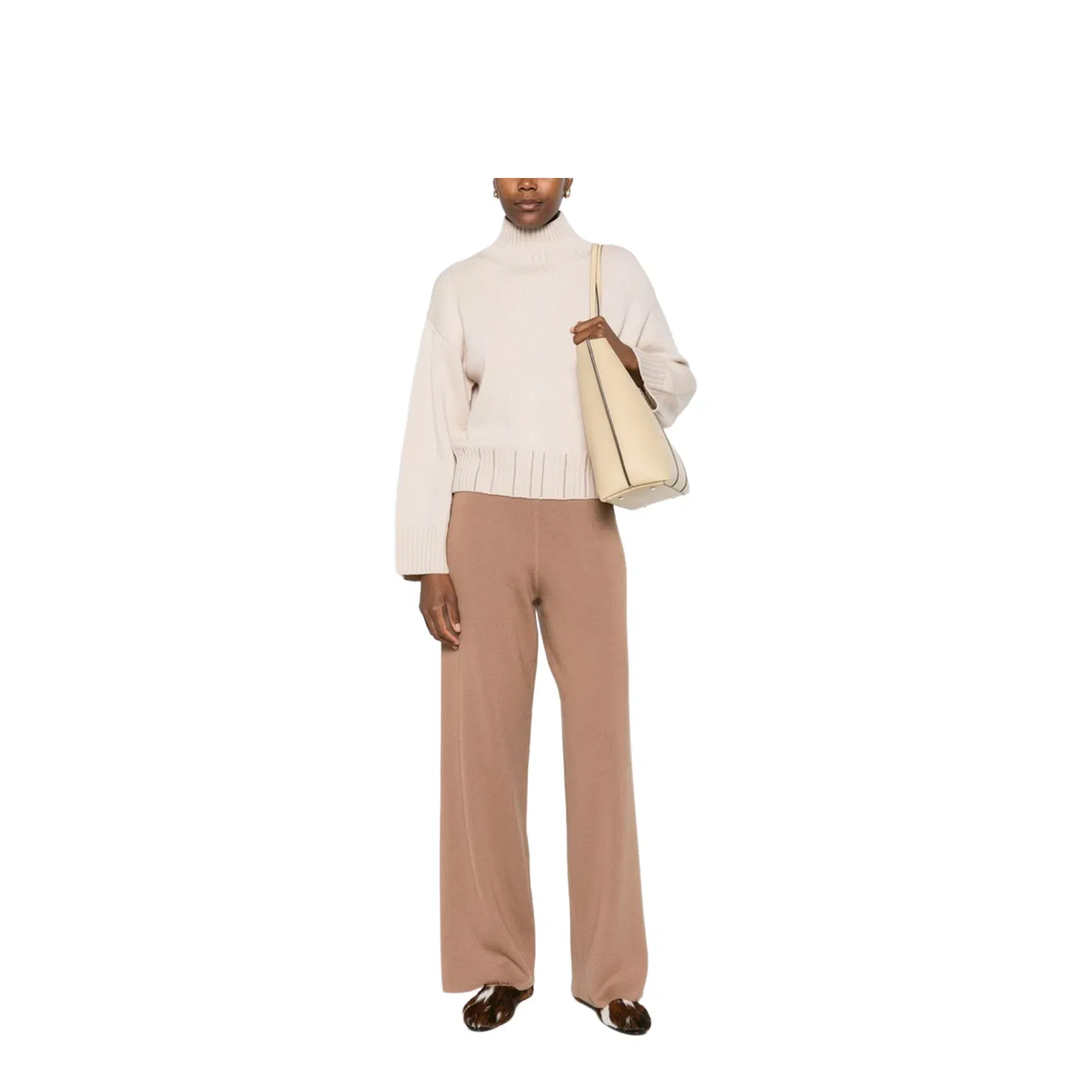 Powder Virgin Wool Ribbed High-Neck Sweater
