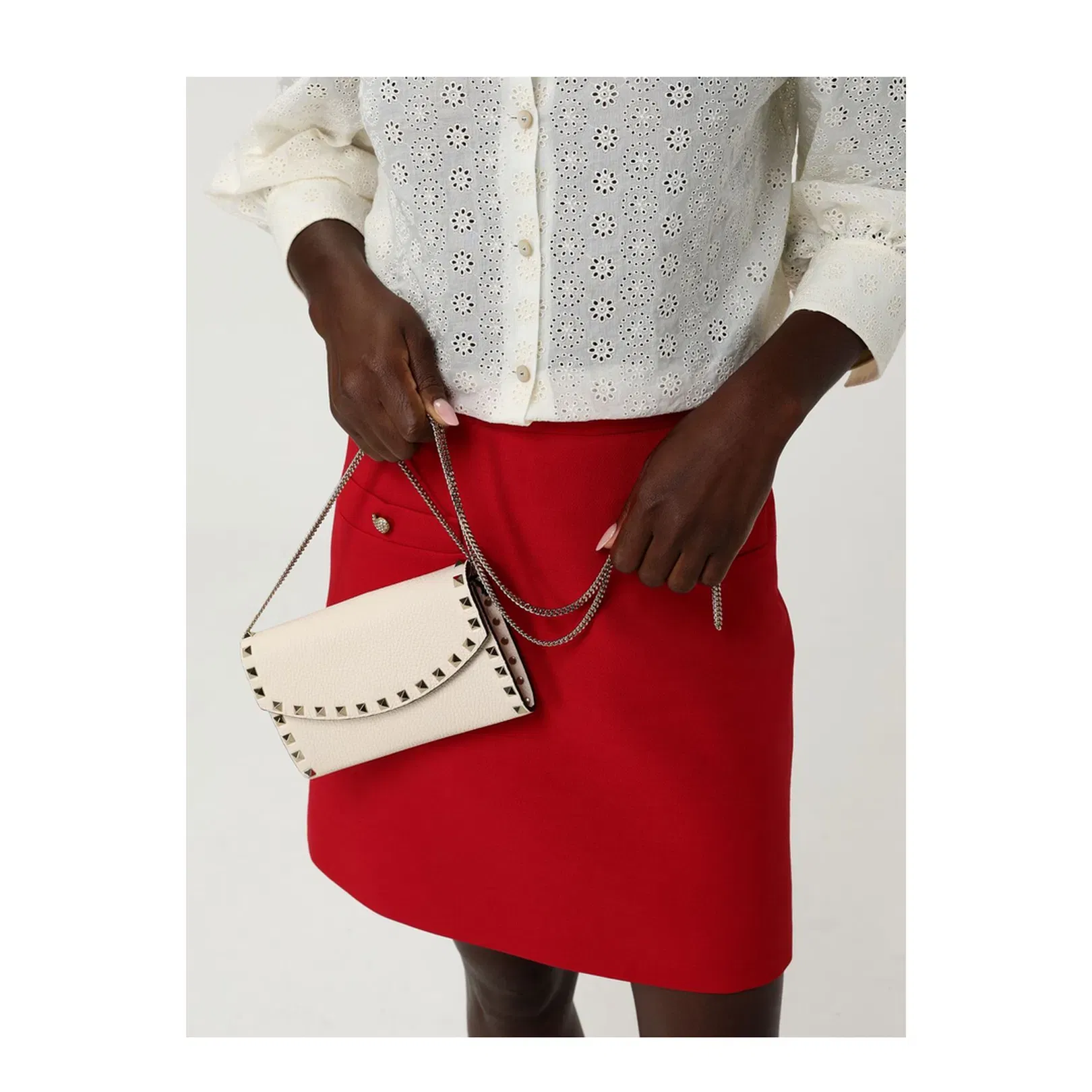 Rockstud Crossbody Bag Wallet Leather Cream