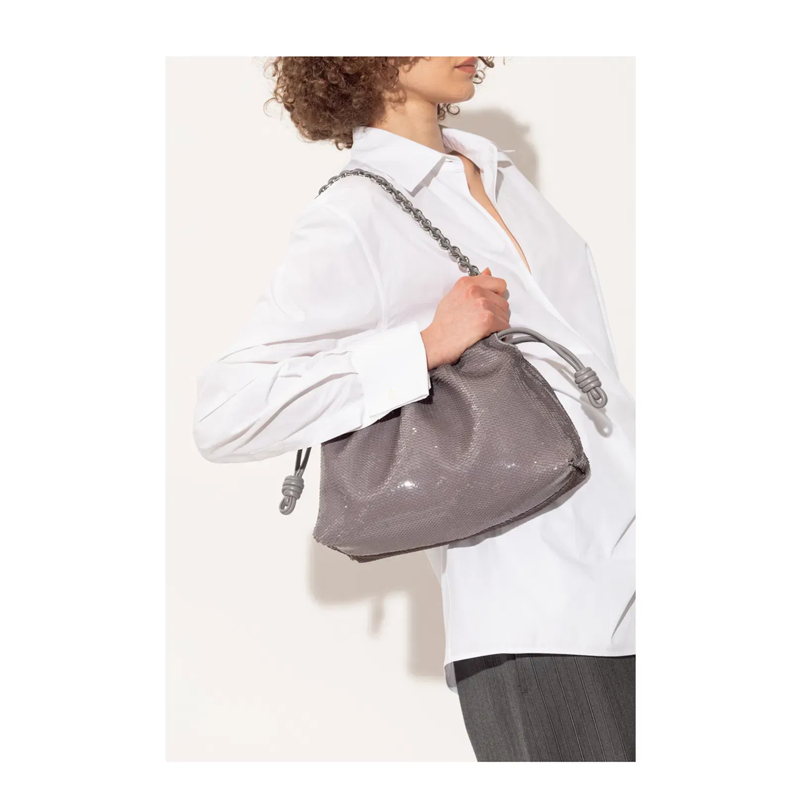 Flamenco Purse Medium Calfskin Shoulder Bag - Grey