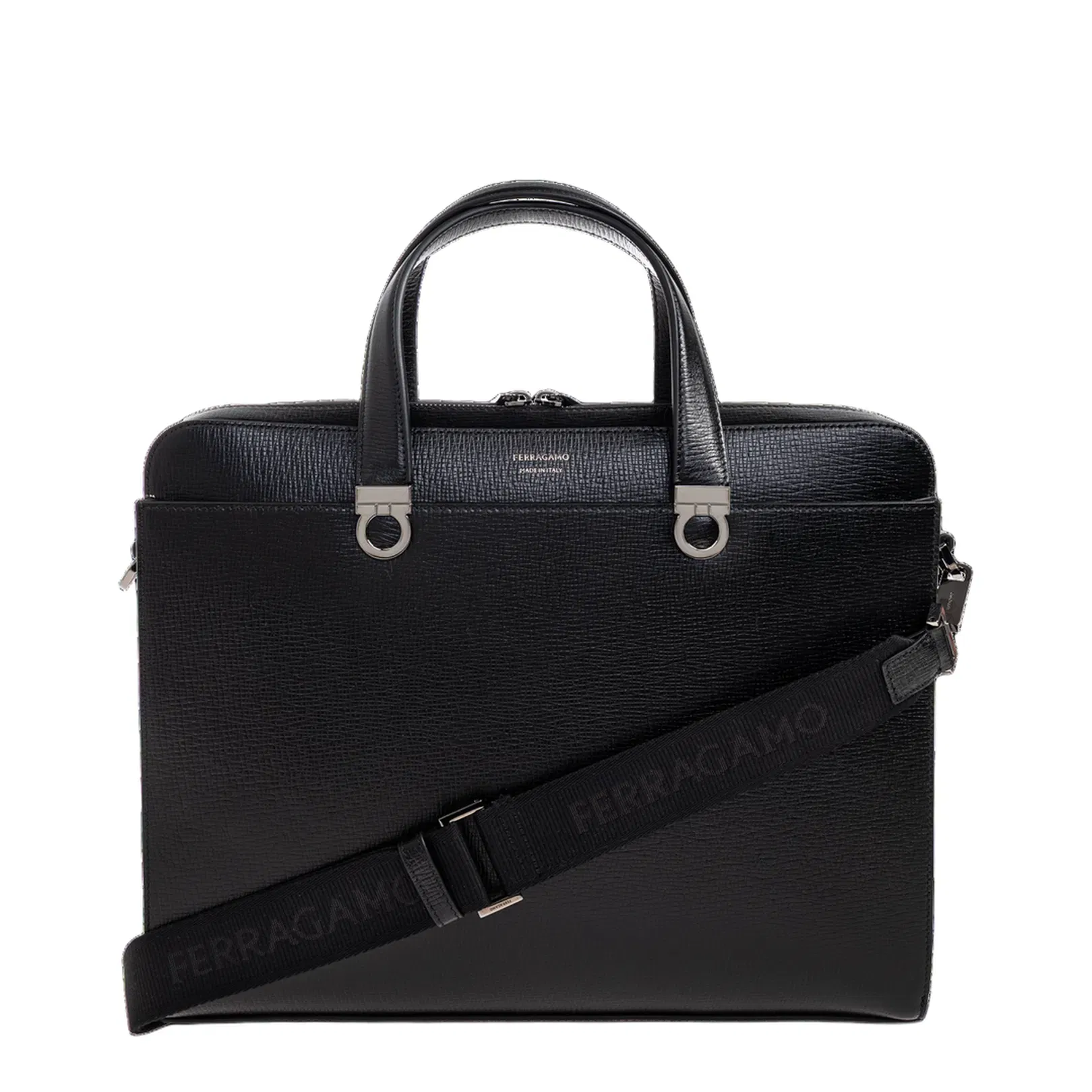 Leather Briefcase Logo Leather Black