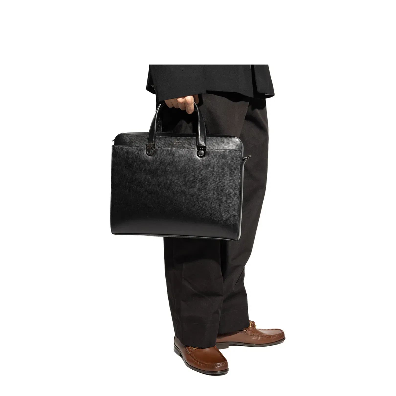 Leather Briefcase Logo Leather Black