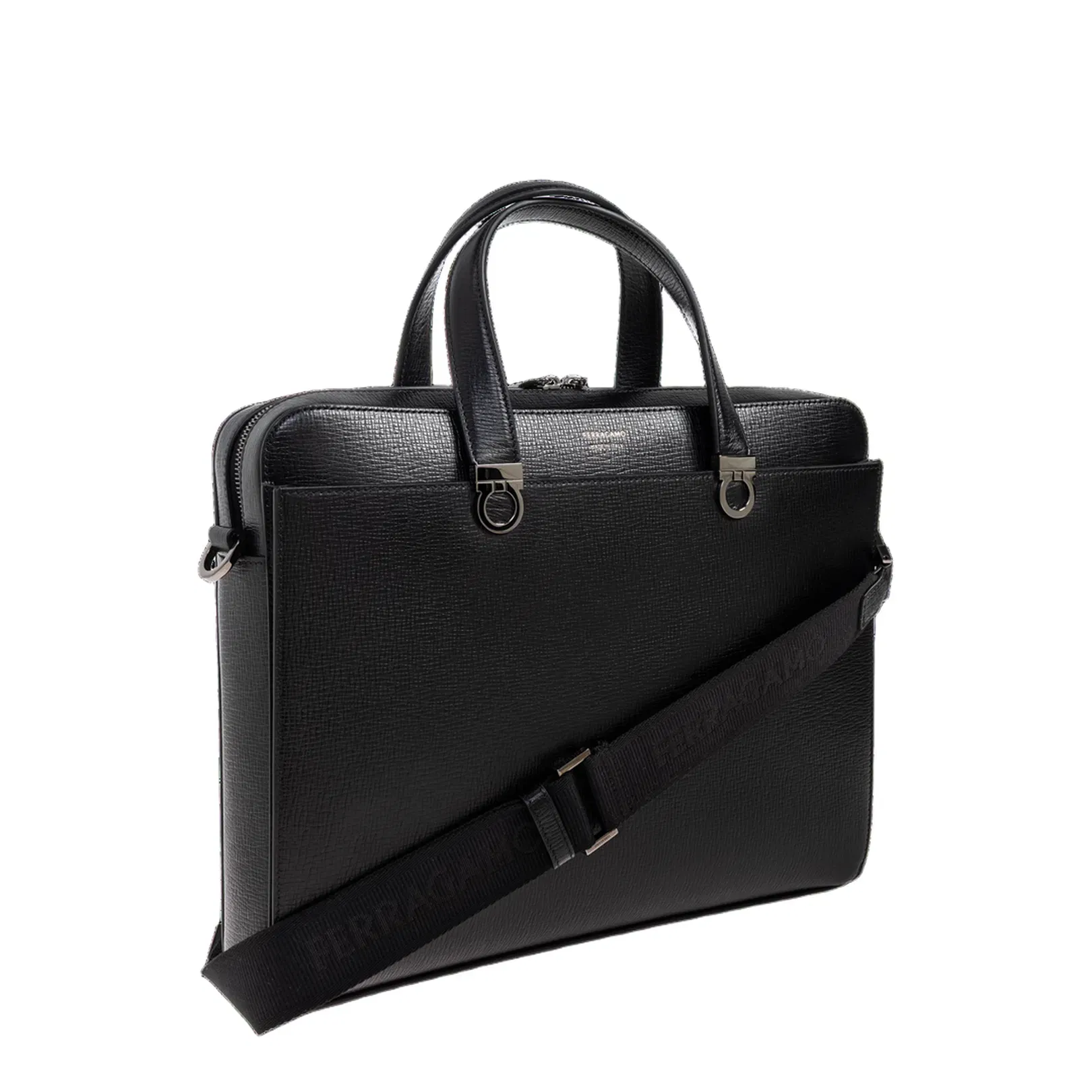 Leather Briefcase Logo Leather Black