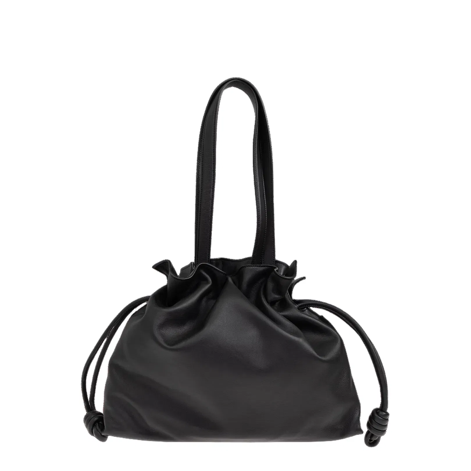 Flamenco Large Leather Clutch Bag - Black