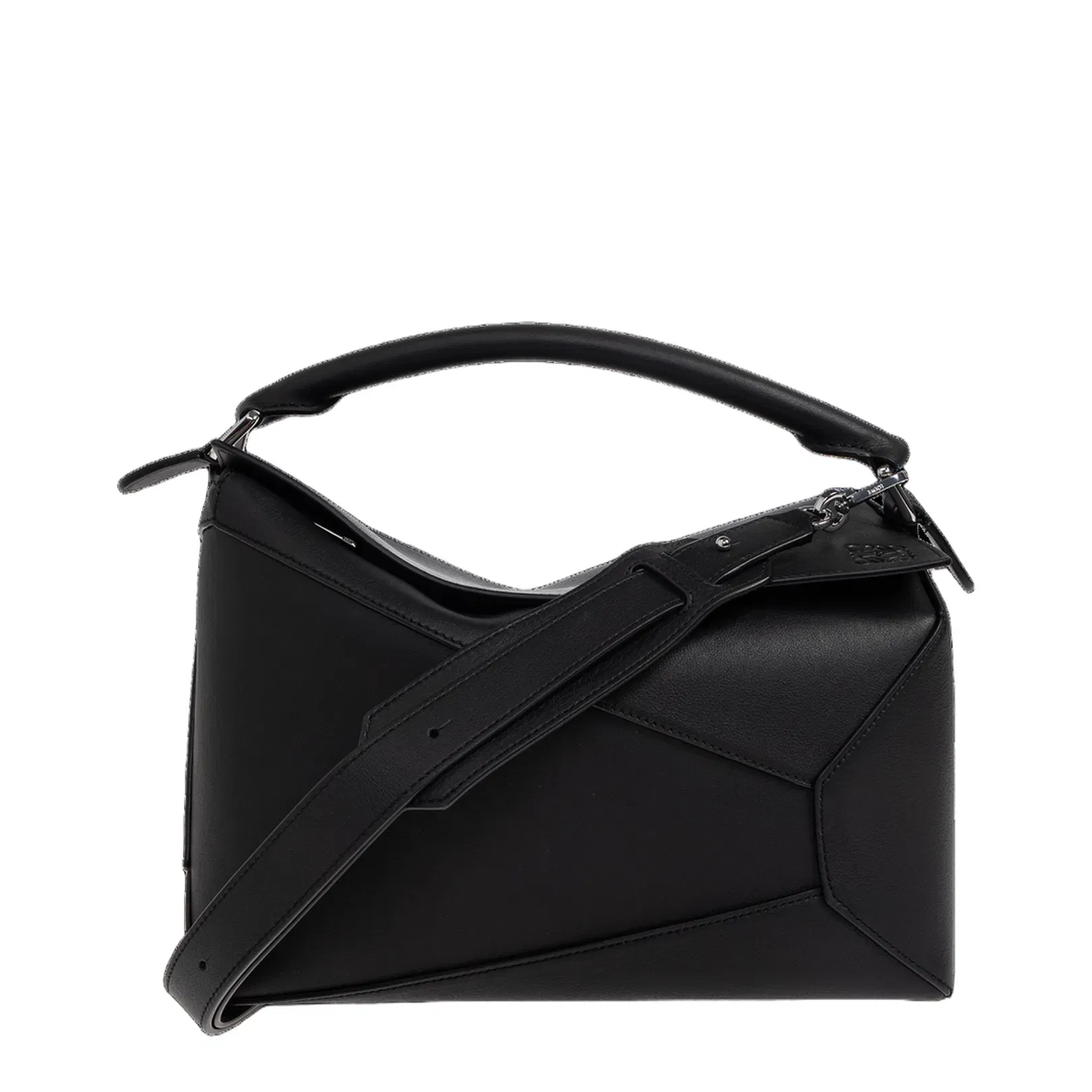 Puzzle Edge Medium Leather Shoulder Bags - Black