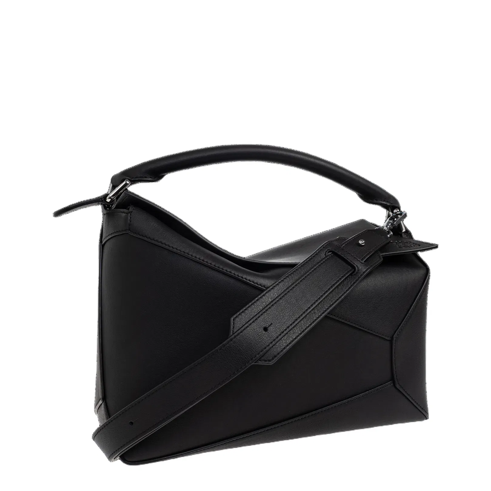 Puzzle Edge Medium Leather Shoulder Bags - Black