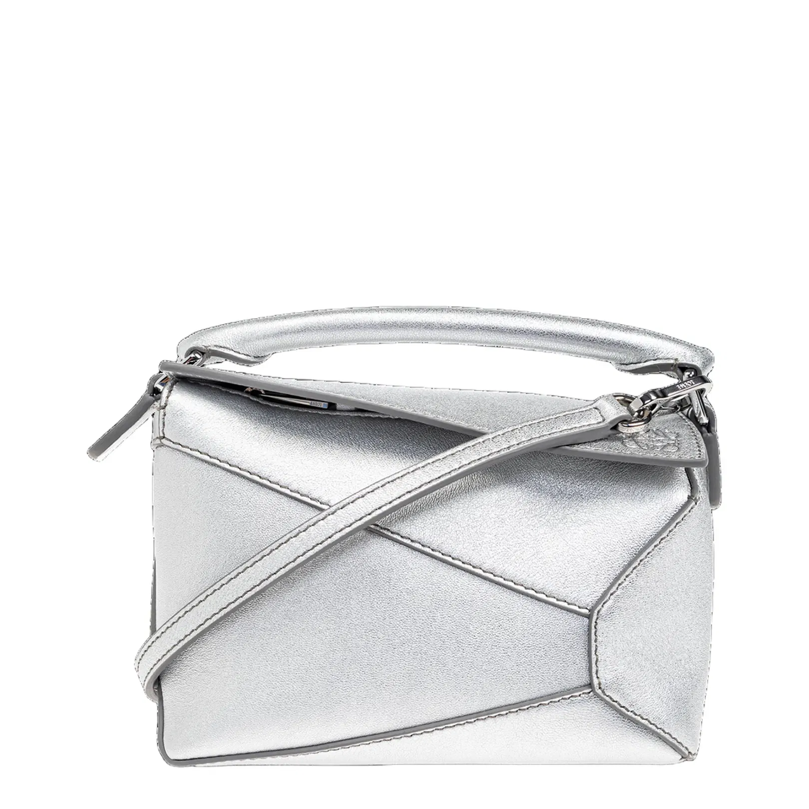 Puzzle Mini Leather Shoulder Bags - Silver