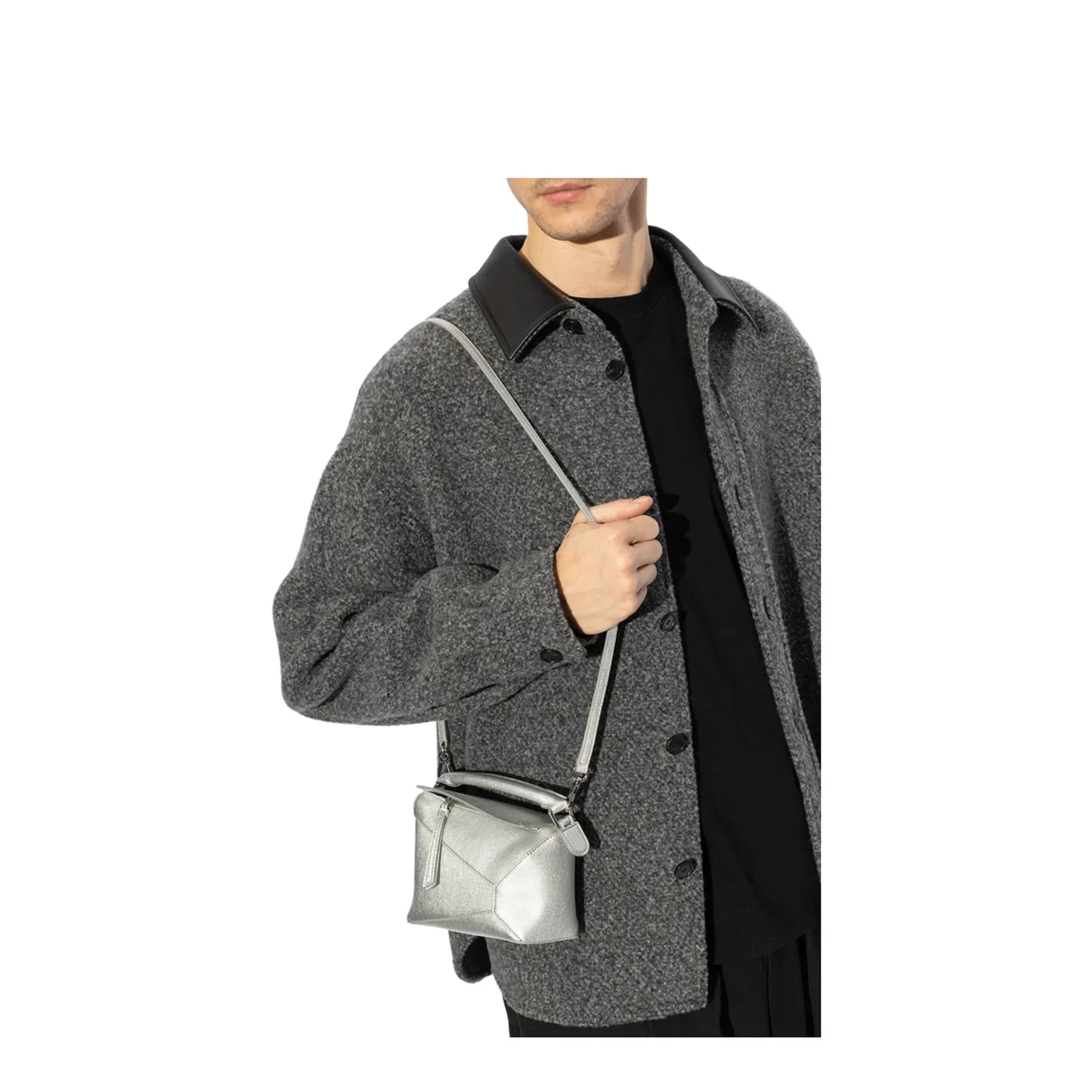 Puzzle Mini Leather Shoulder Bags - Silver