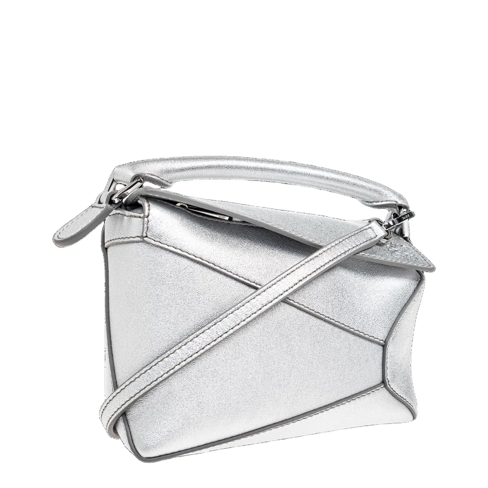 Puzzle Mini Leather Shoulder Bags - Silver