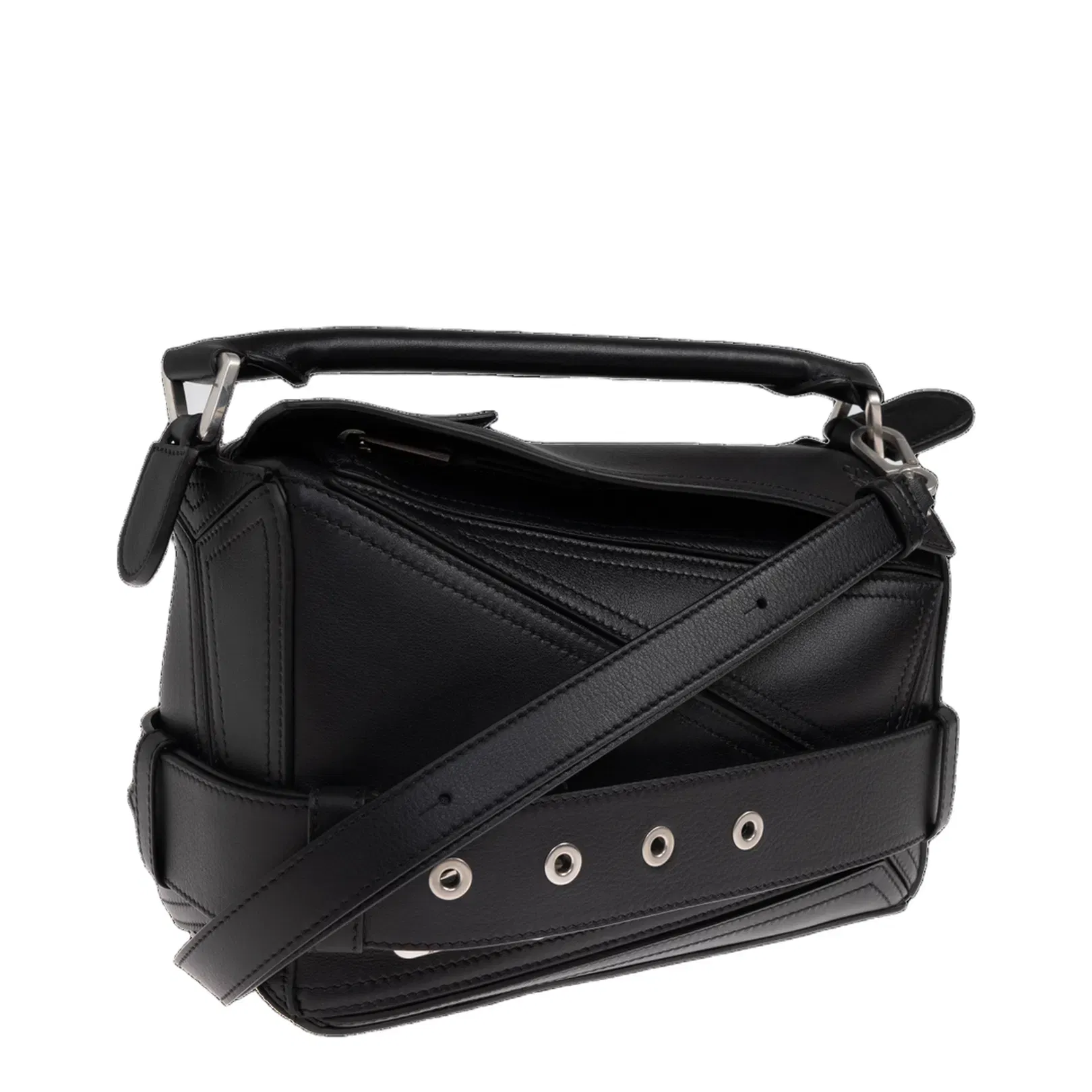Puzzle Biker Small Leather Shoulder Bags - Black