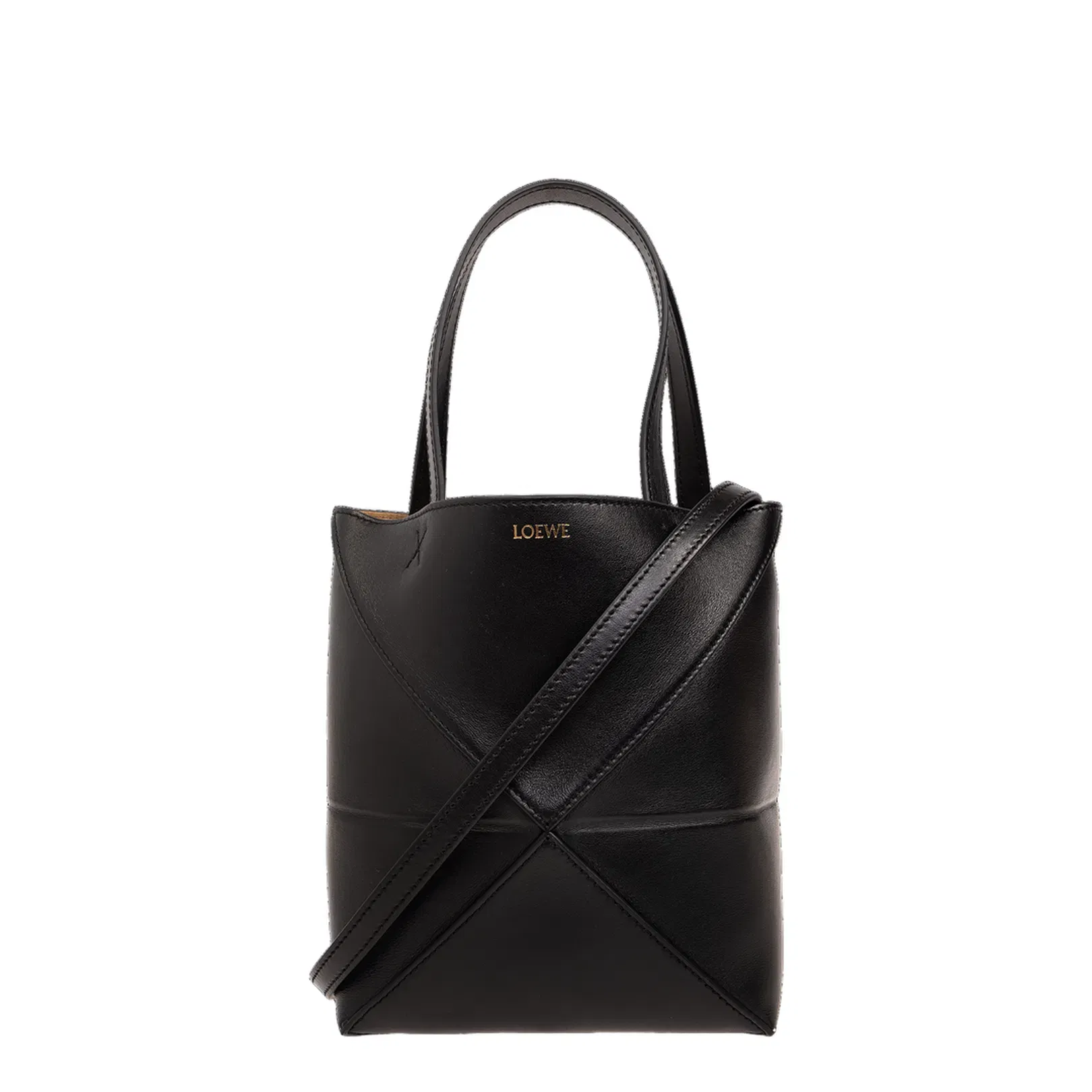 Puzzle Fold Mini Leather Tote Bags - Black