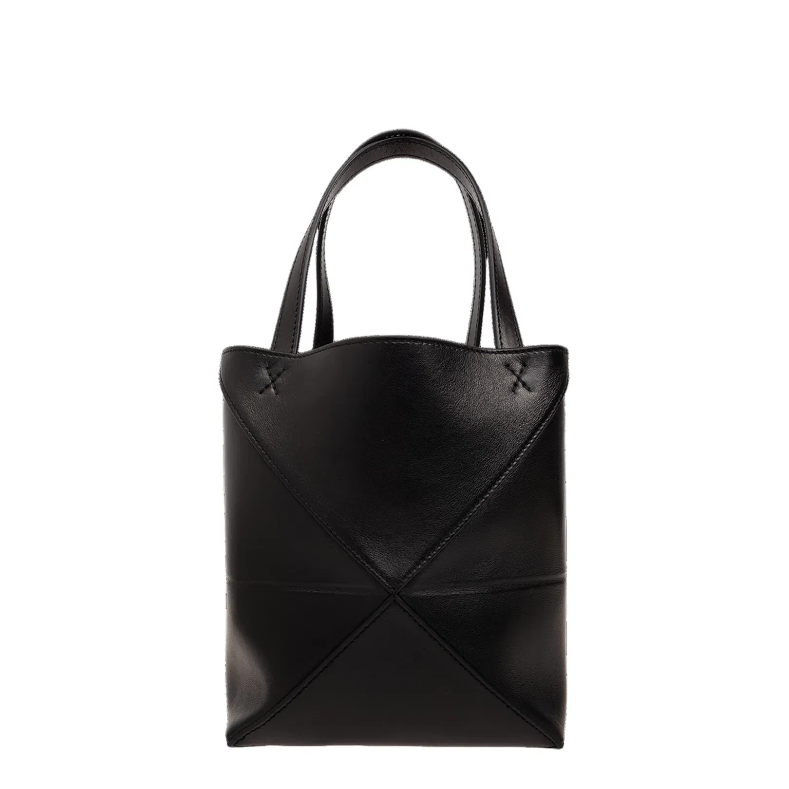 Puzzle Fold Mini Leather Tote Bags - Black