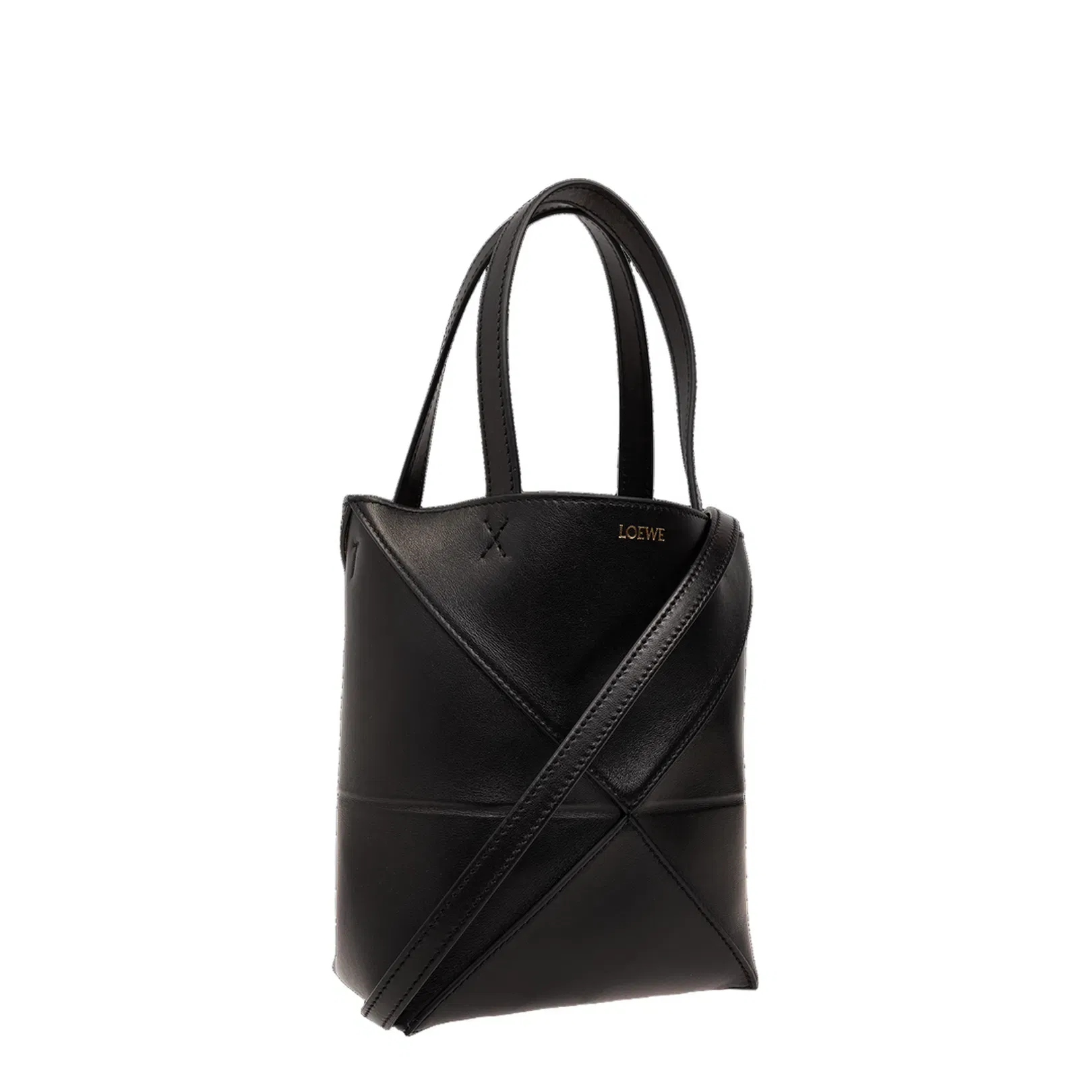 Puzzle Fold Mini Leather Tote Bags - Black