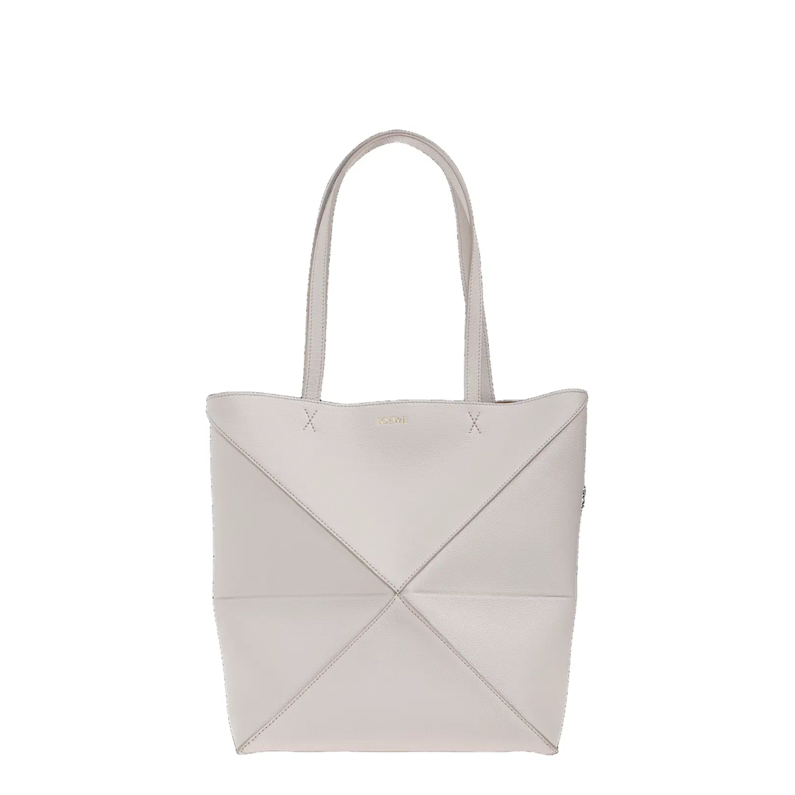 Puzzle Fold Medium Leather Tote Bags - Light Grey