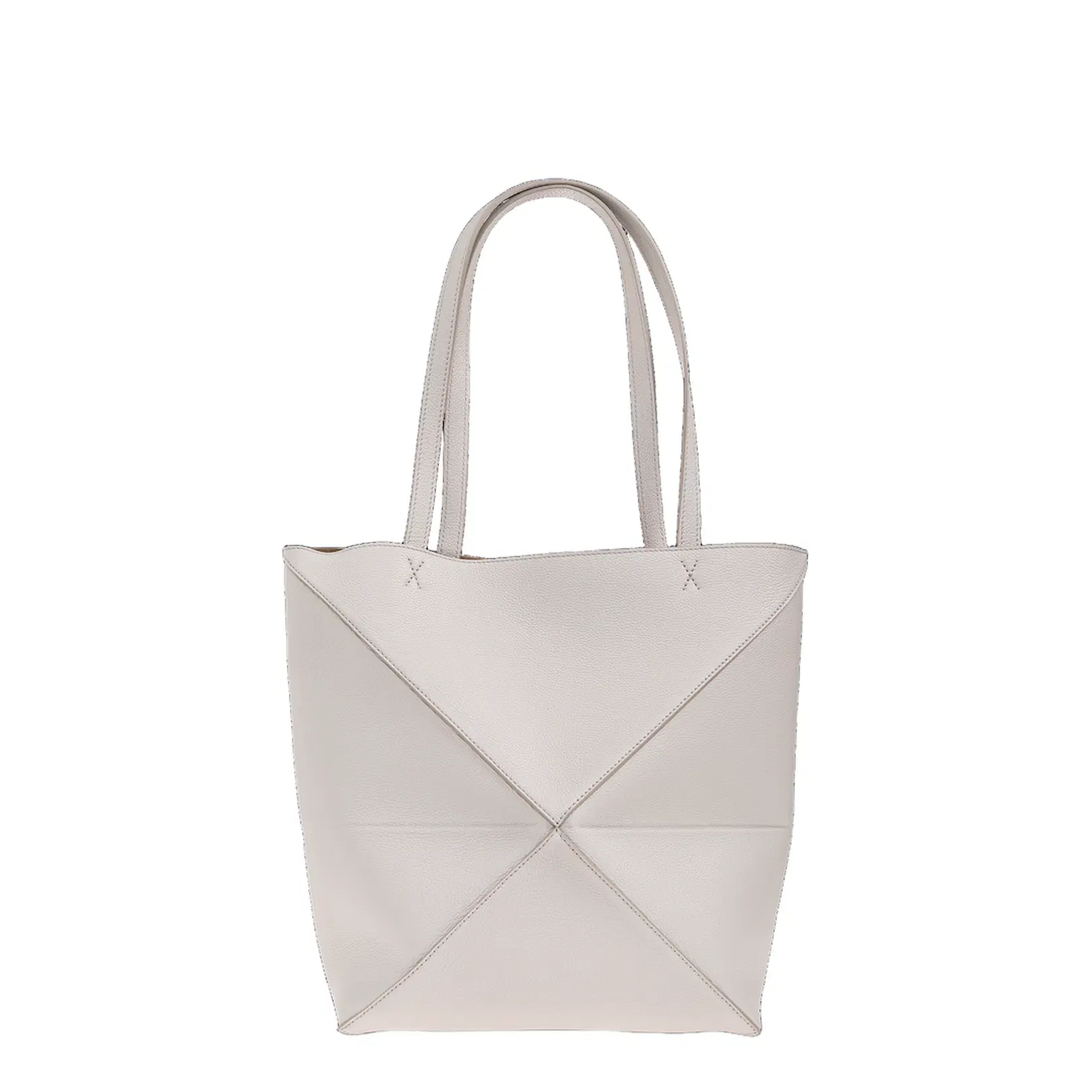 Puzzle Fold Medium Leather Tote Bags - Light Grey
