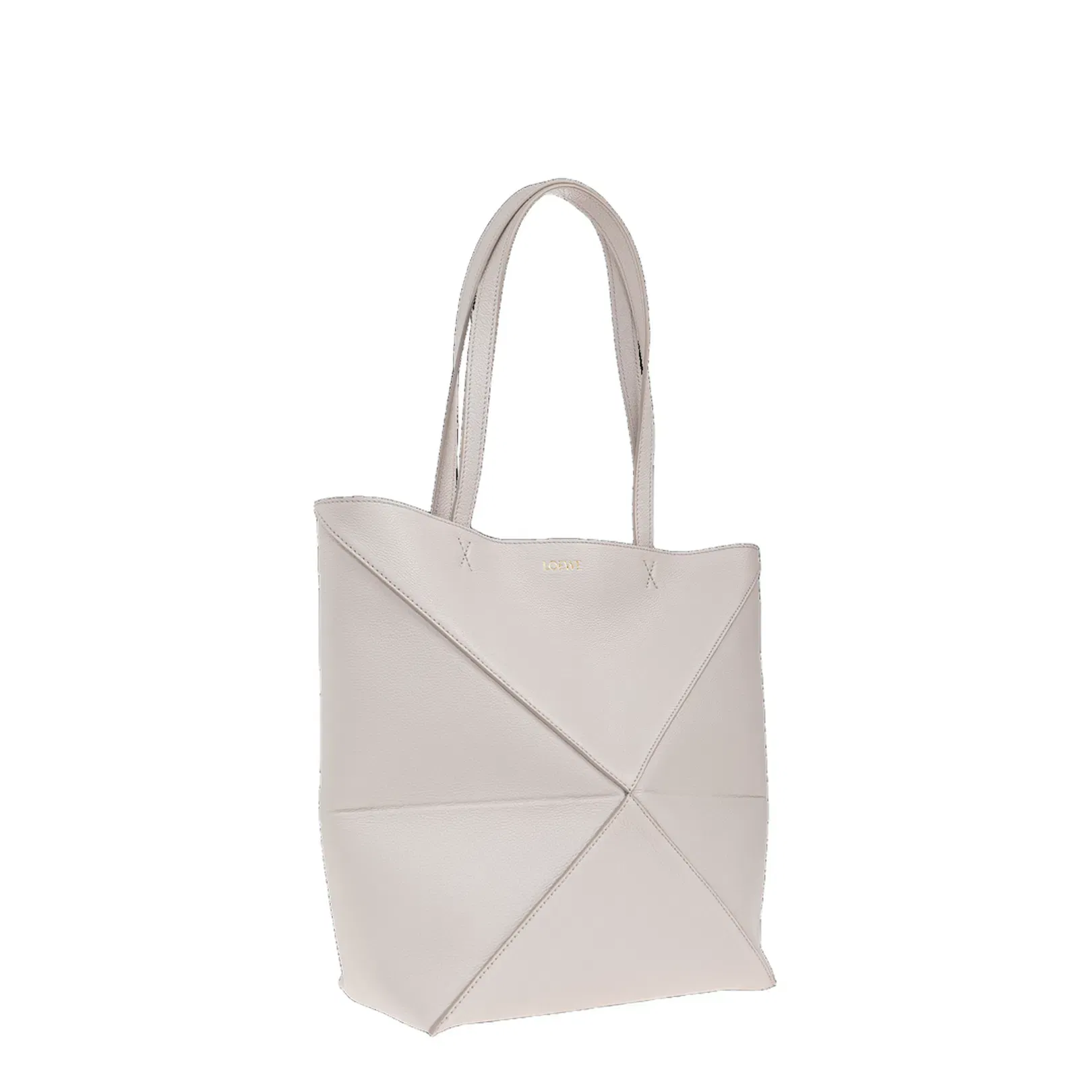 Puzzle Fold Medium Leather Tote Bags - Light Grey