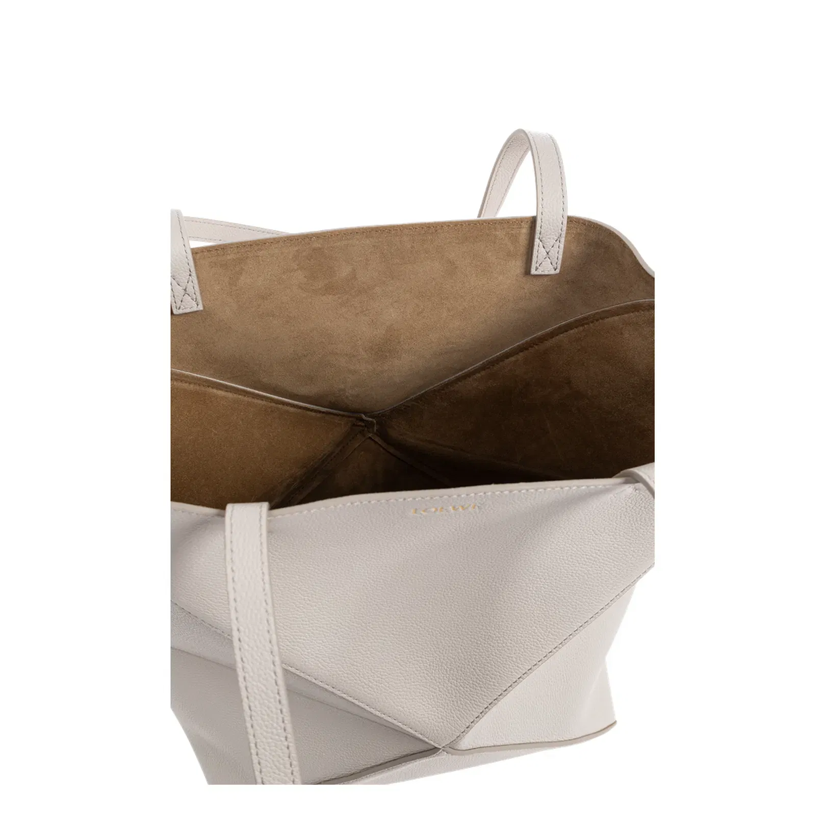 Puzzle Fold Medium Leather Tote Bags - Light Grey