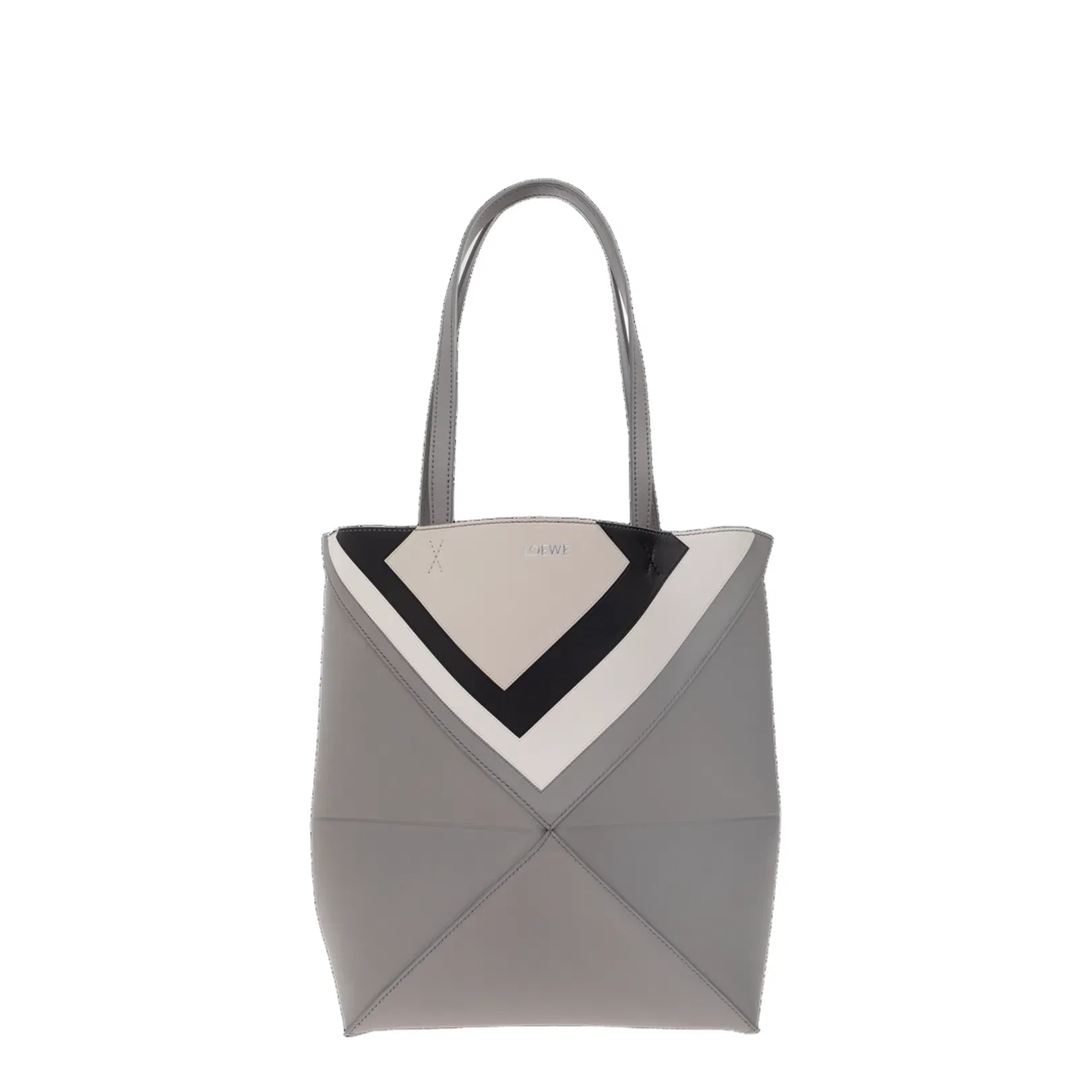 Puzzle Fold Medium Leather Tote Bags - Grey Light Ghost