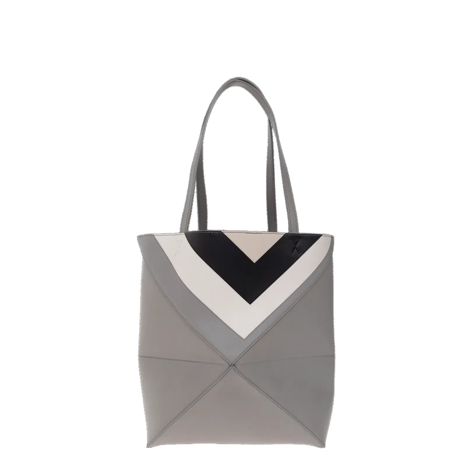 Puzzle Fold Medium Leather Tote Bags - Grey Light Ghost