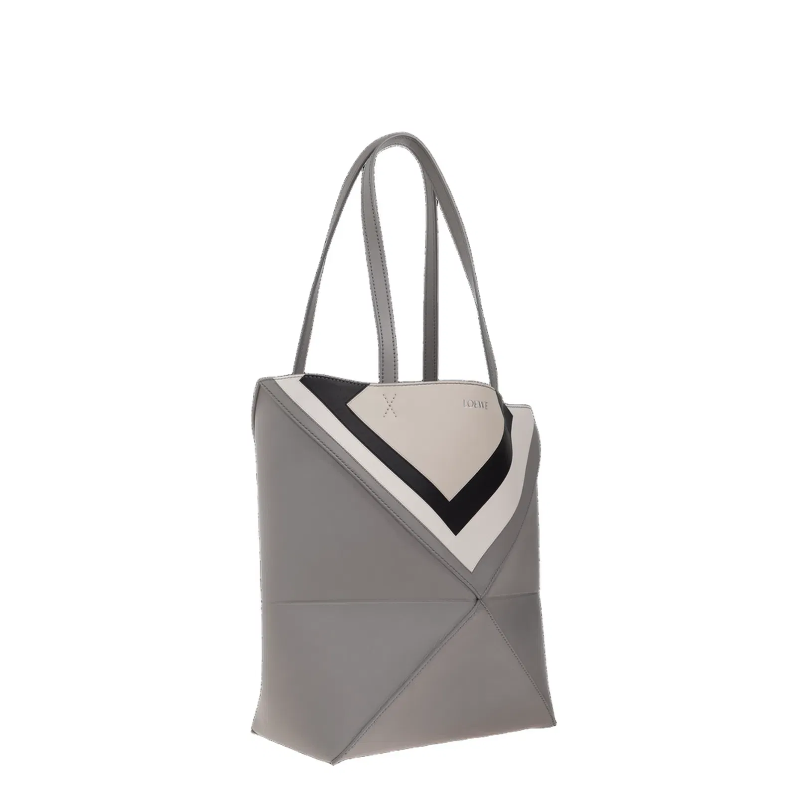 Puzzle Fold Medium Leather Tote Bags - Grey Light Ghost