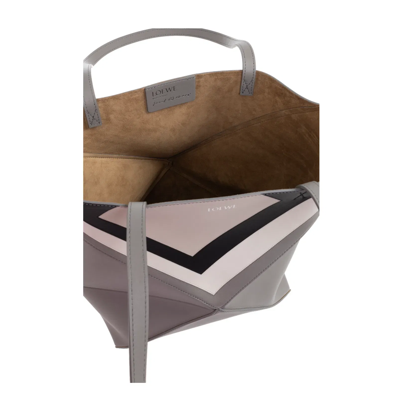 Puzzle Fold Medium Leather Tote Bags - Grey Light Ghost