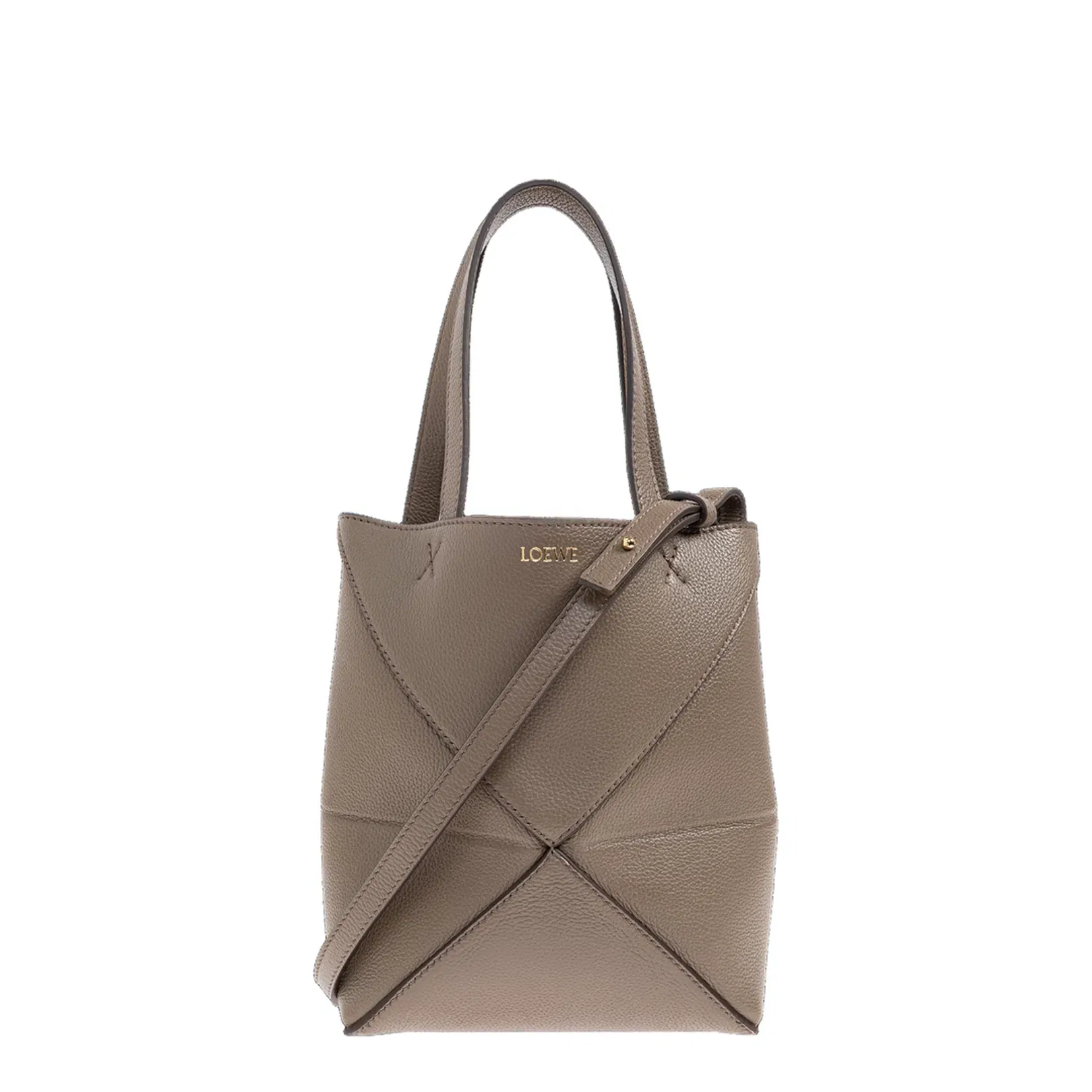 Puzzle Fold Mini Leather Tote Bags - Taupe
