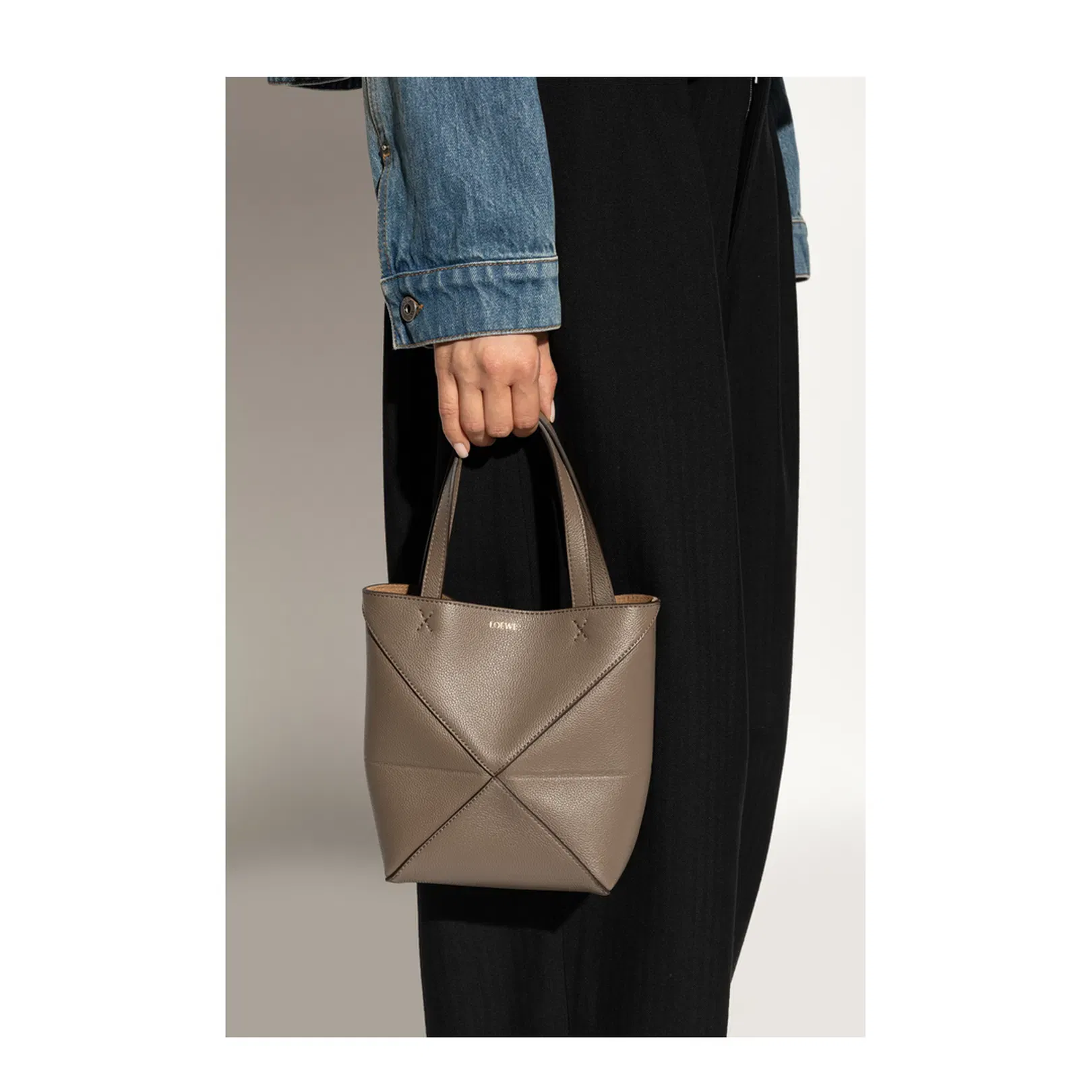 Puzzle Fold Mini Leather Tote Bags - Taupe