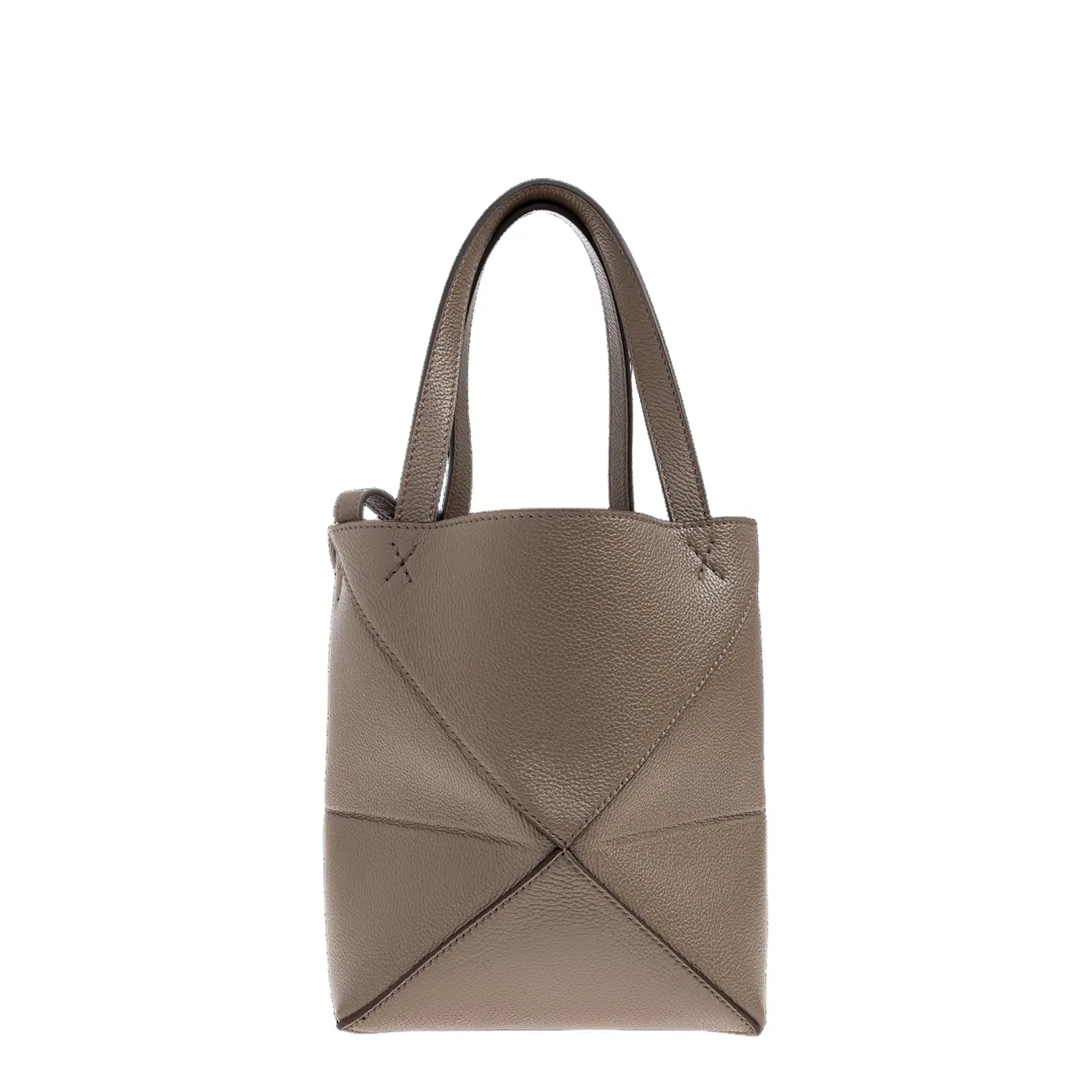 Puzzle Fold Mini Leather Tote Bags - Taupe