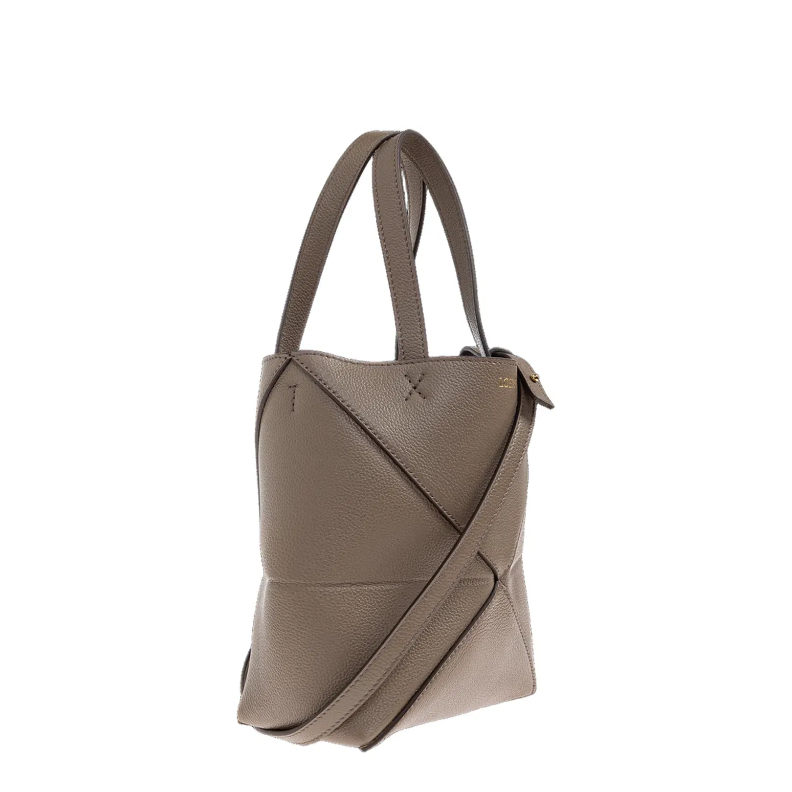 Puzzle Fold Mini Leather Tote Bags - Taupe