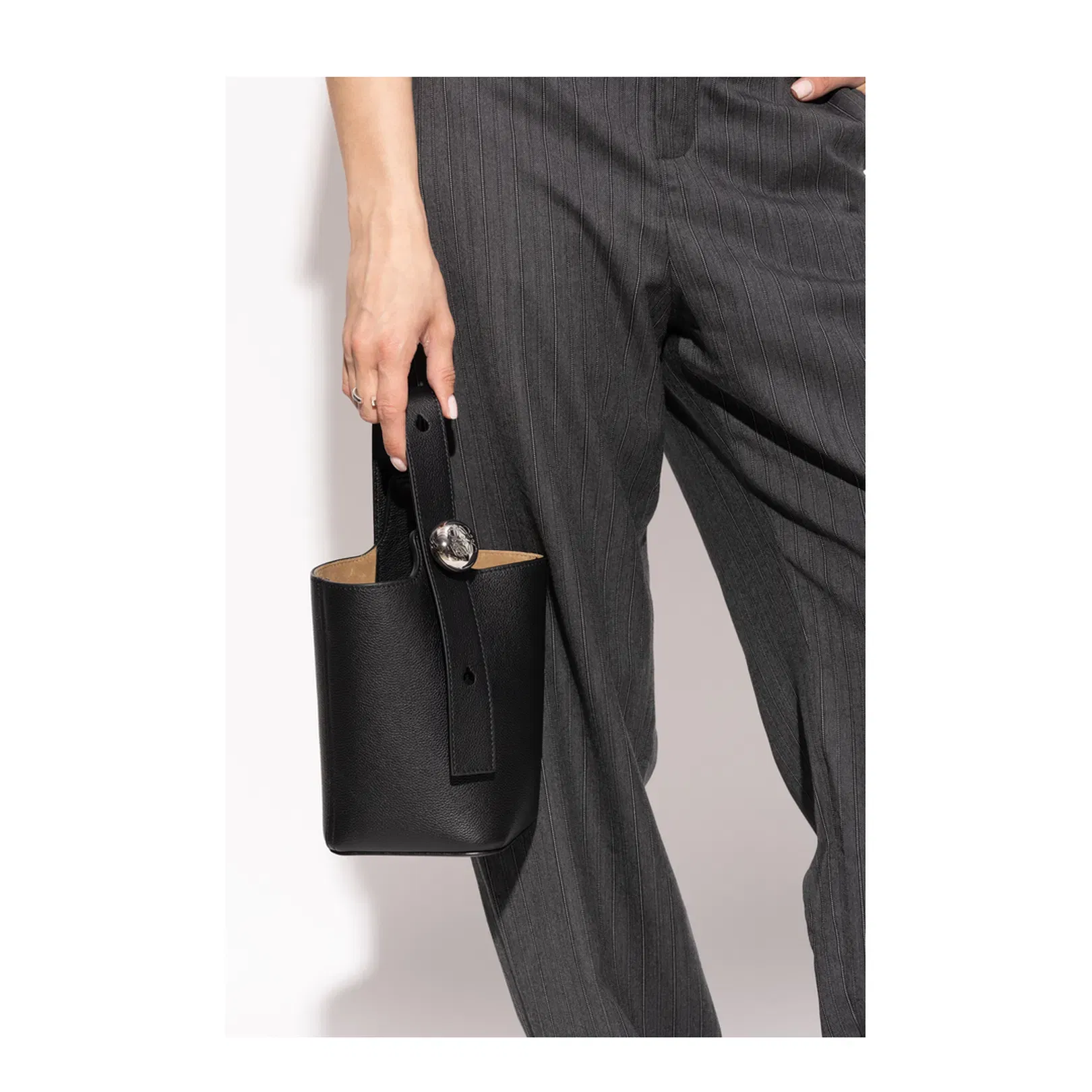 Pebble Small Calfskin Bucket Bag - Black