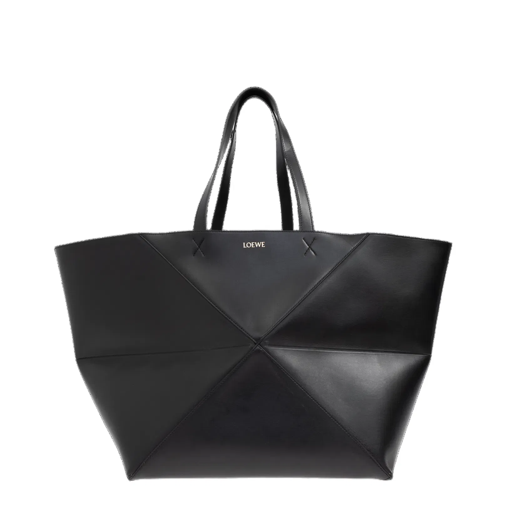 Puzzle Fold XXL Leather Tote Bags - Black
