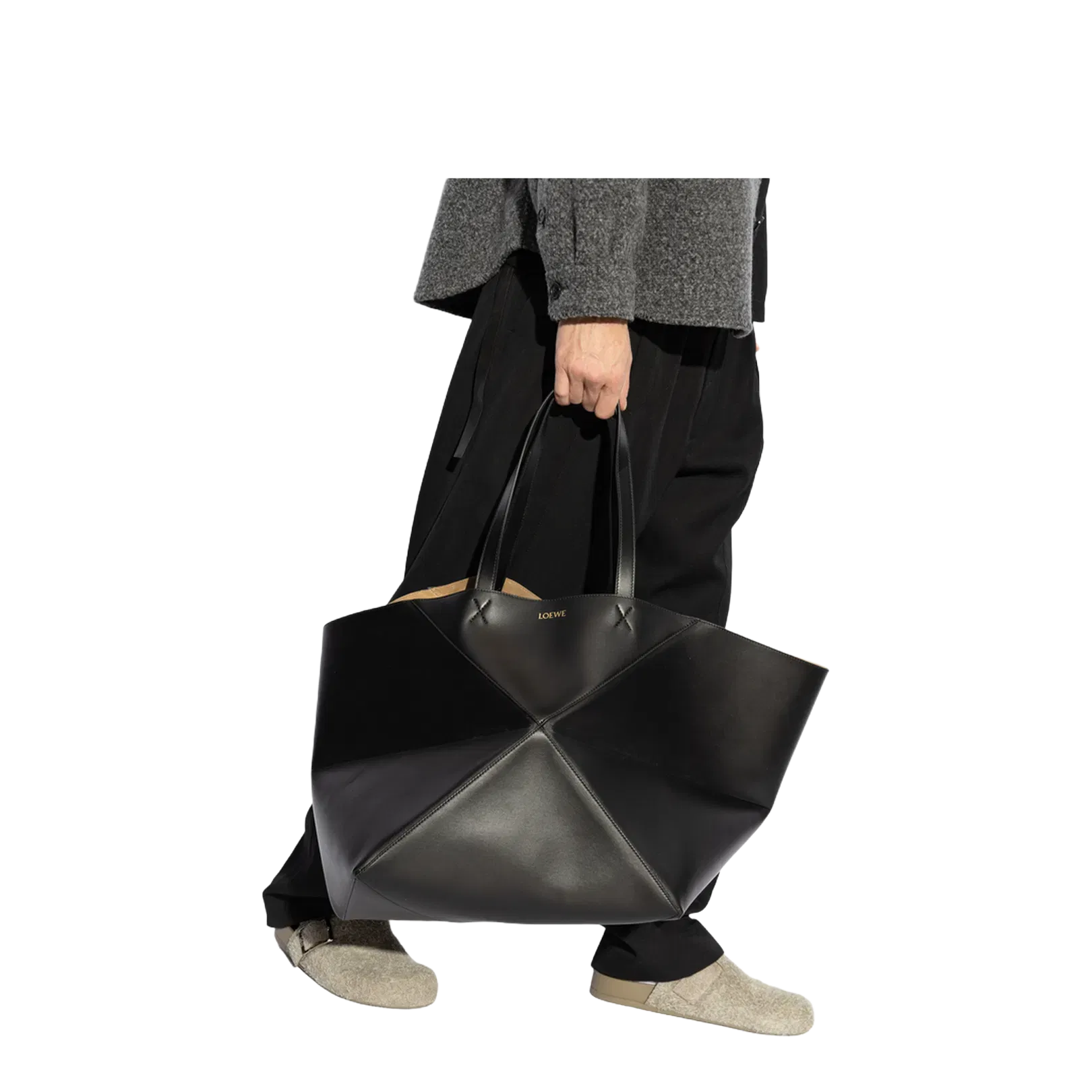 Puzzle Fold XXL Leather Tote Bags - Black