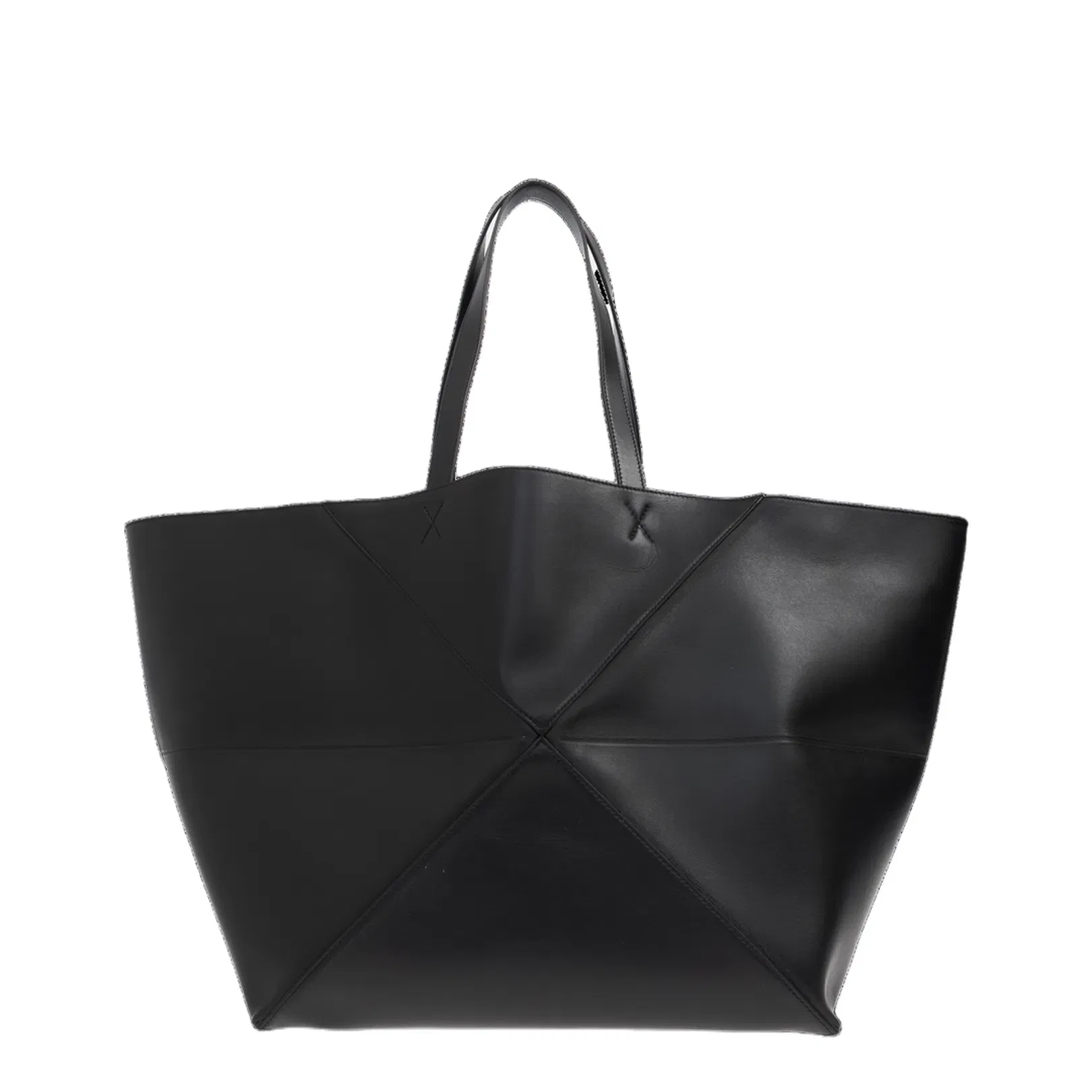 Puzzle Fold XXL Leather Tote Bags - Black