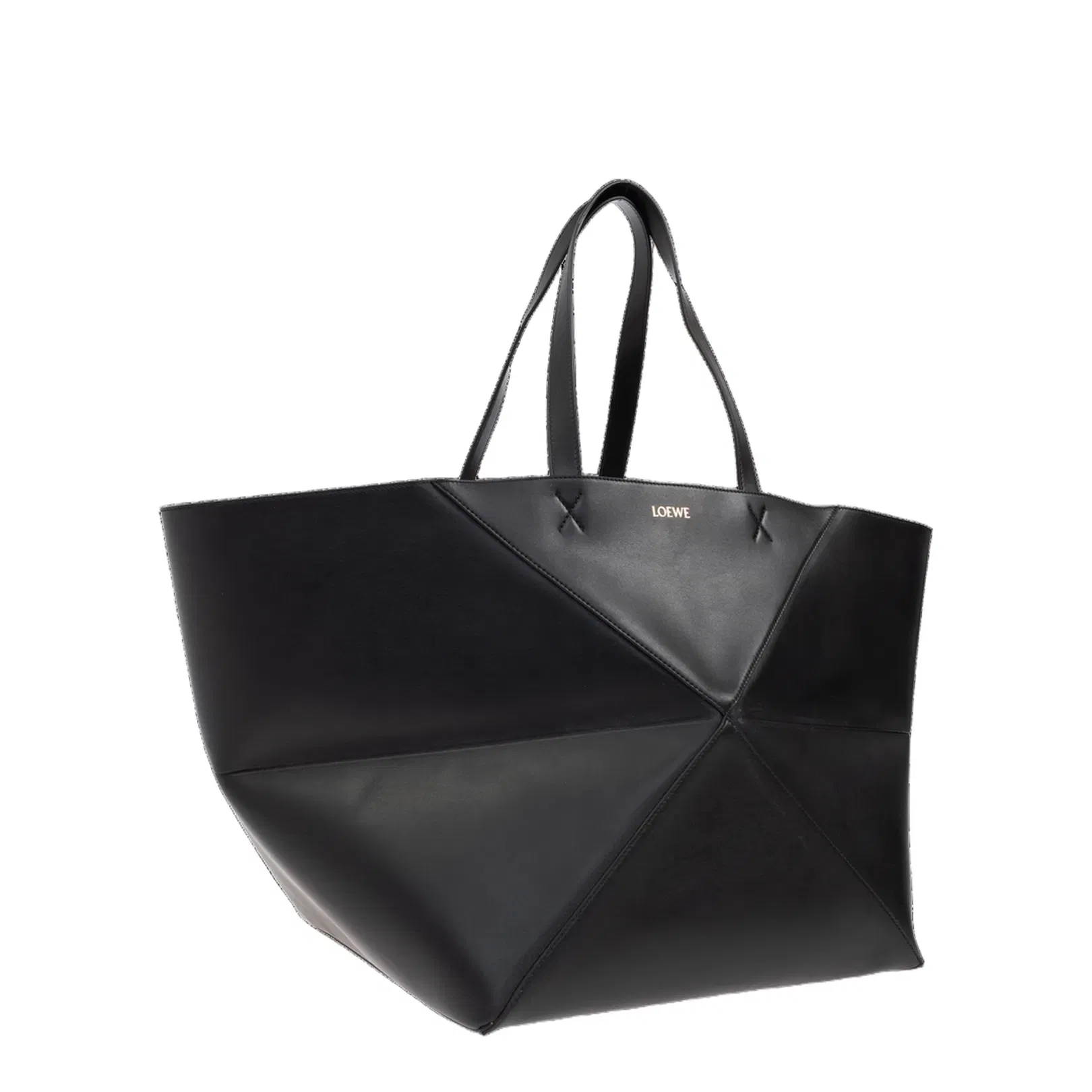 Puzzle Fold XXL Leather Tote Bags - Black