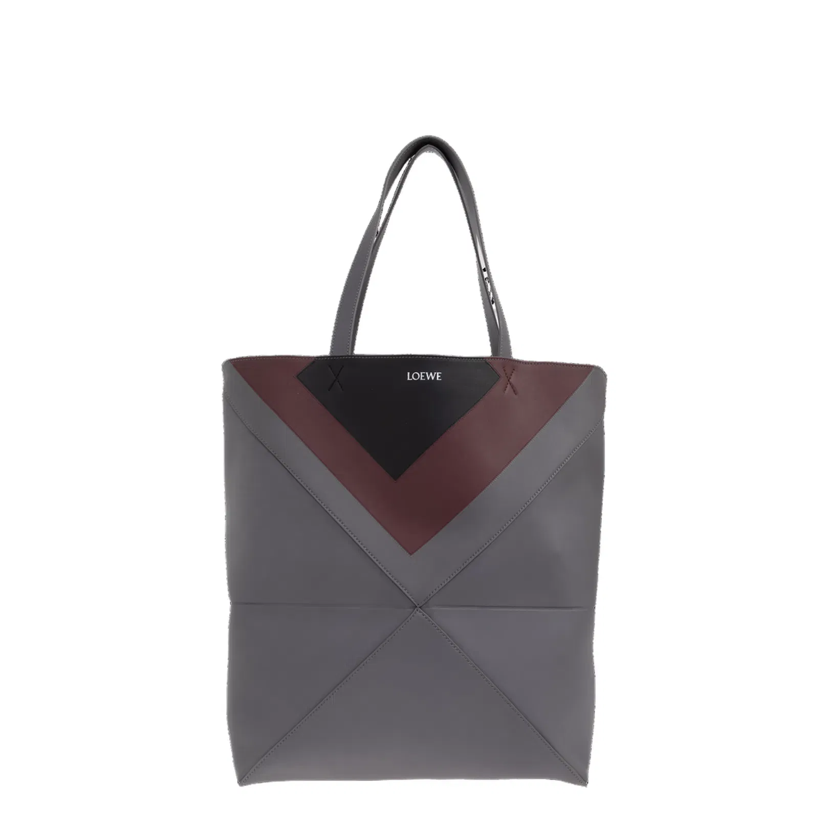 Puzzle Fold Leather Tote Bags - Ardesia/Deep Ruby