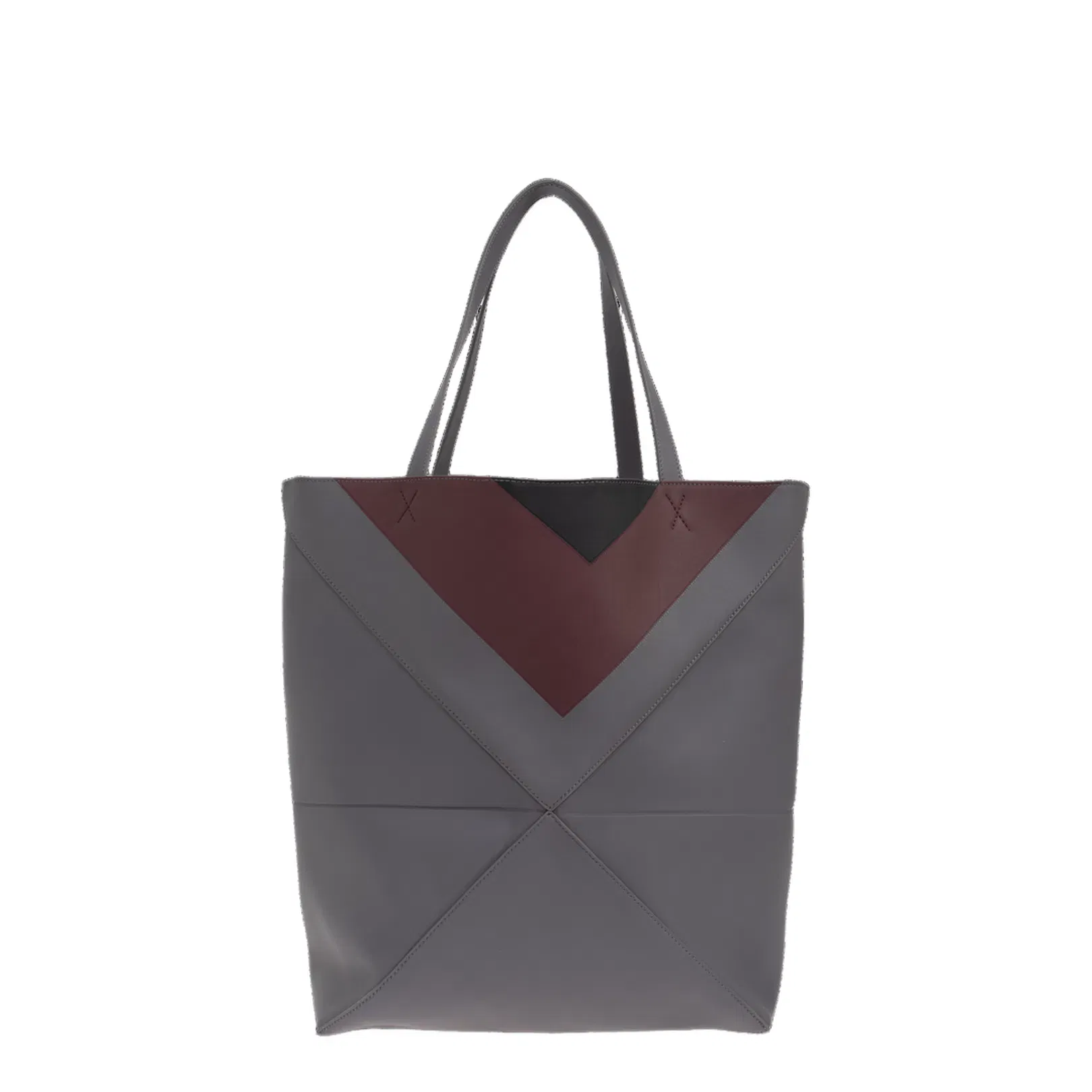 Puzzle Fold Leather Tote Bags - Ardesia/Deep Ruby