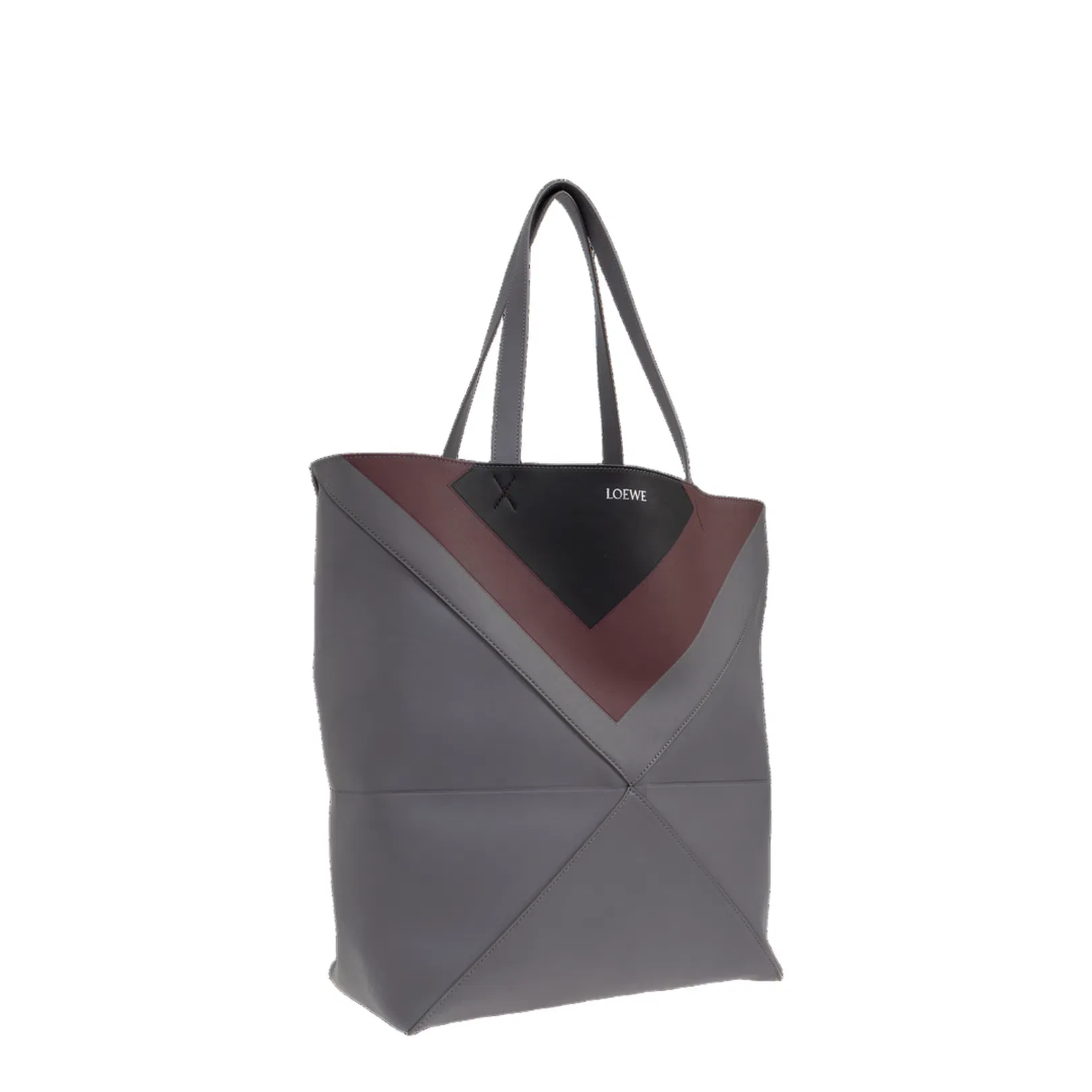 Puzzle Fold Leather Tote Bags - Ardesia/Deep Ruby