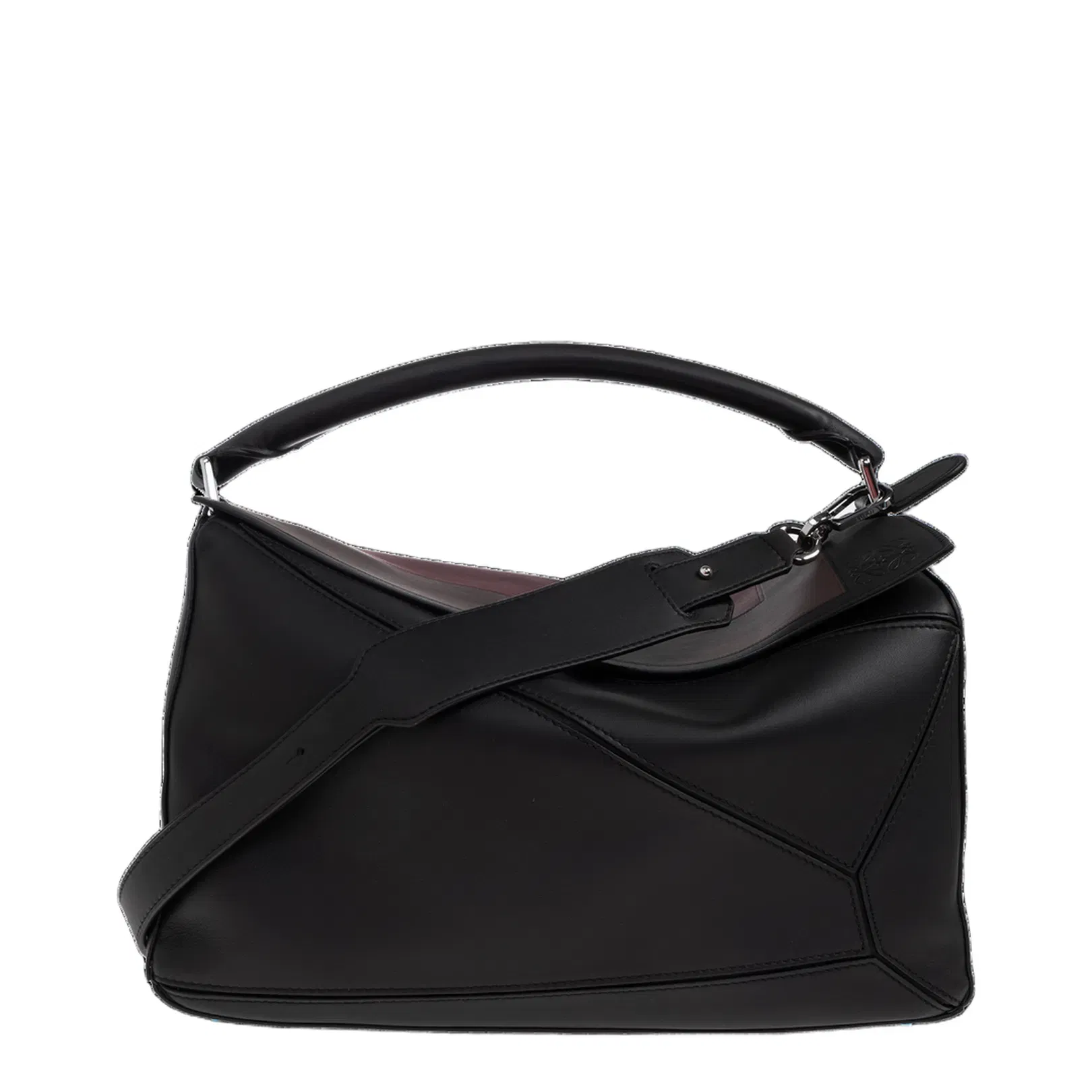 Puzzle Large Leather Shoulder Bags - Black Burgundy