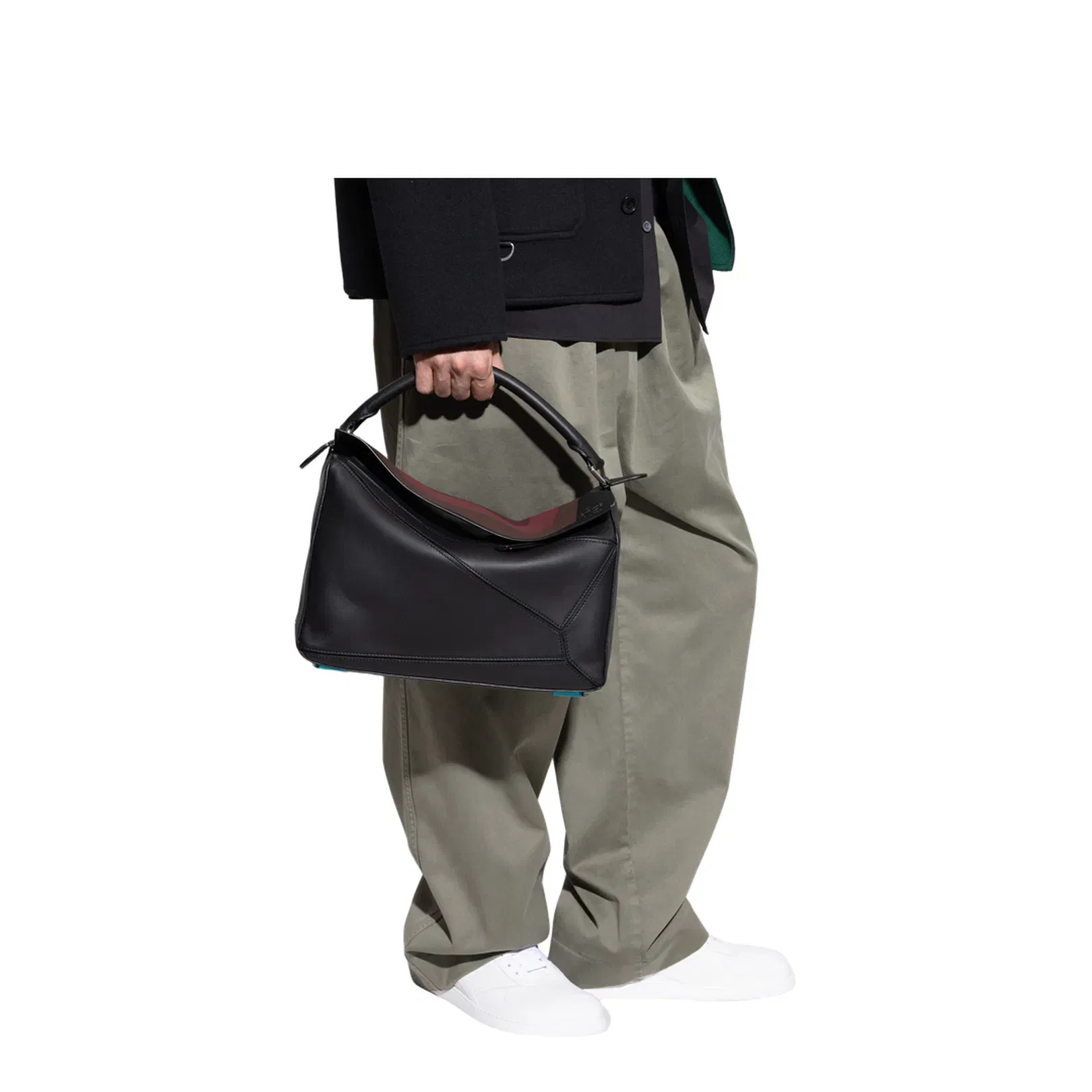Puzzle Large Leather Shoulder Bags - Black Burgundy