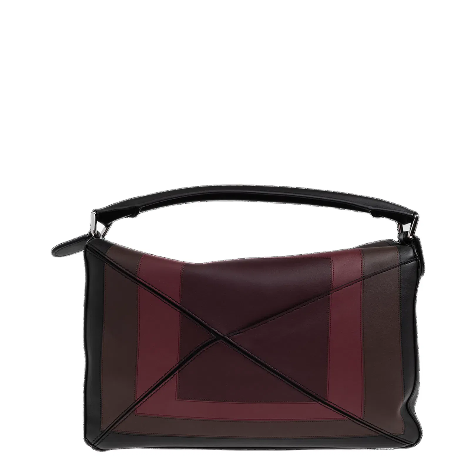 Puzzle Large Leather Shoulder Bags - Black Burgundy